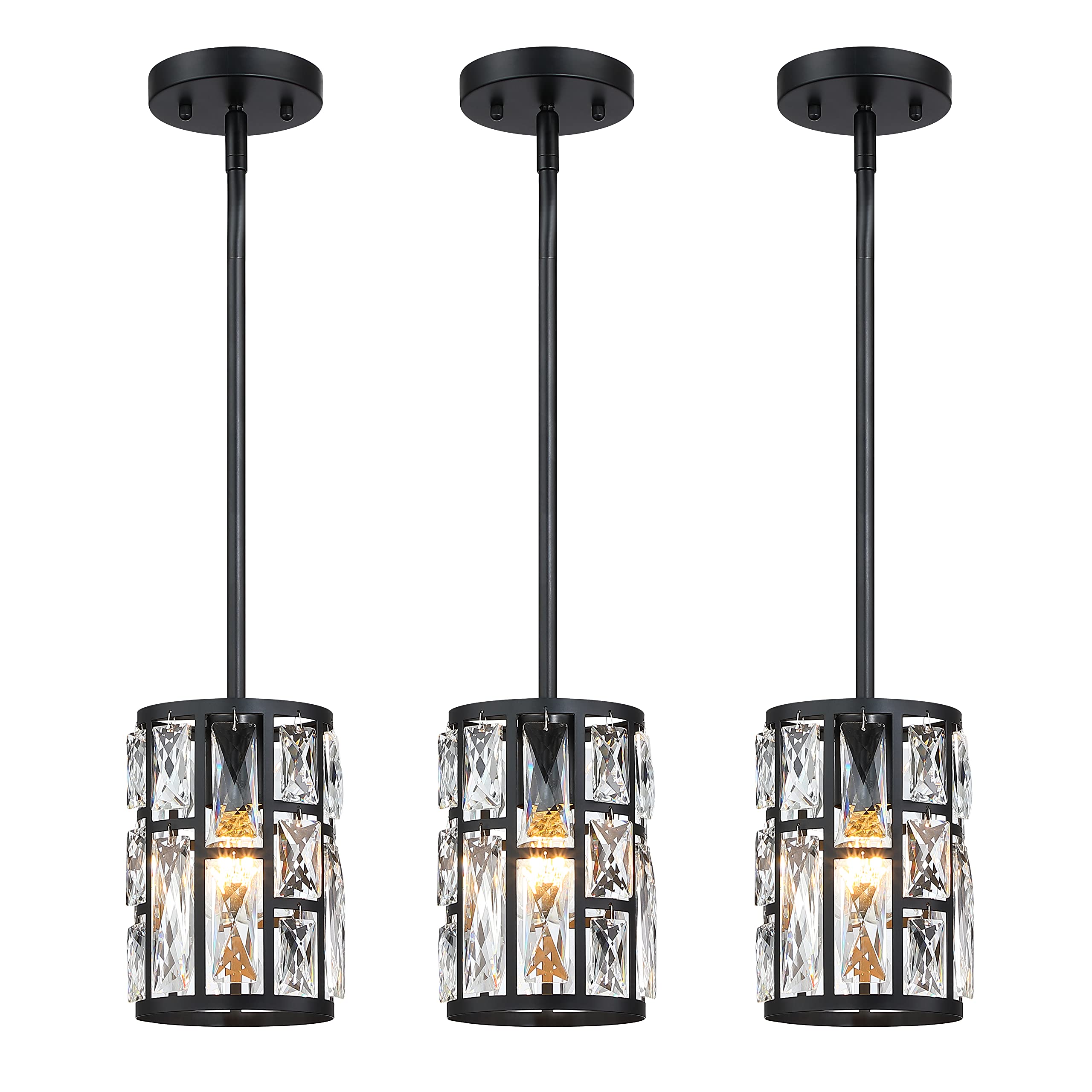 Modern Crystal Pendant Light Fixture 3-Pack Matte Black Finish Hanging Lighting Crystal Chandelier For Living Room, Kitchen, Hal