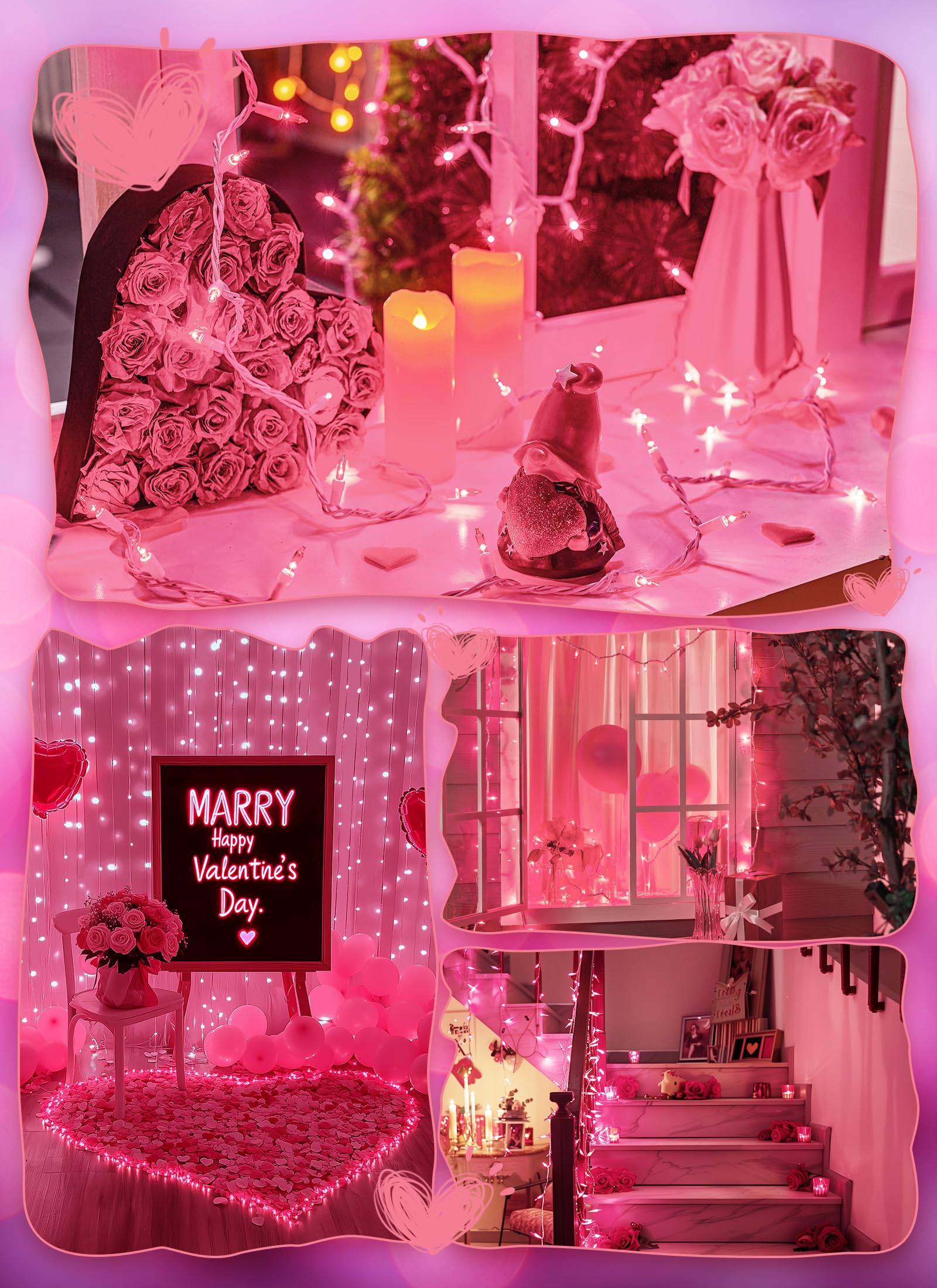 Brightown Pink Christmas String Lights, 50 Count, 12ft Waterproof Mini Lights for Valentine's Day, Wedding, Party Decor