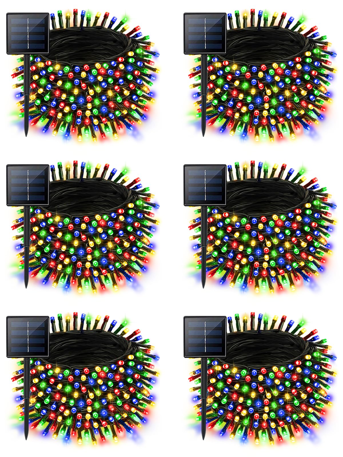 6 Pack Christmas Solar String Lights Outdoor Waterproof  198Ft 600 Led Green Wire Solar Fairy Lights With 8 Modes  Solar Twinkle Lights For Garden Tree Patio Fence Christmas Decorations (Multicolor)