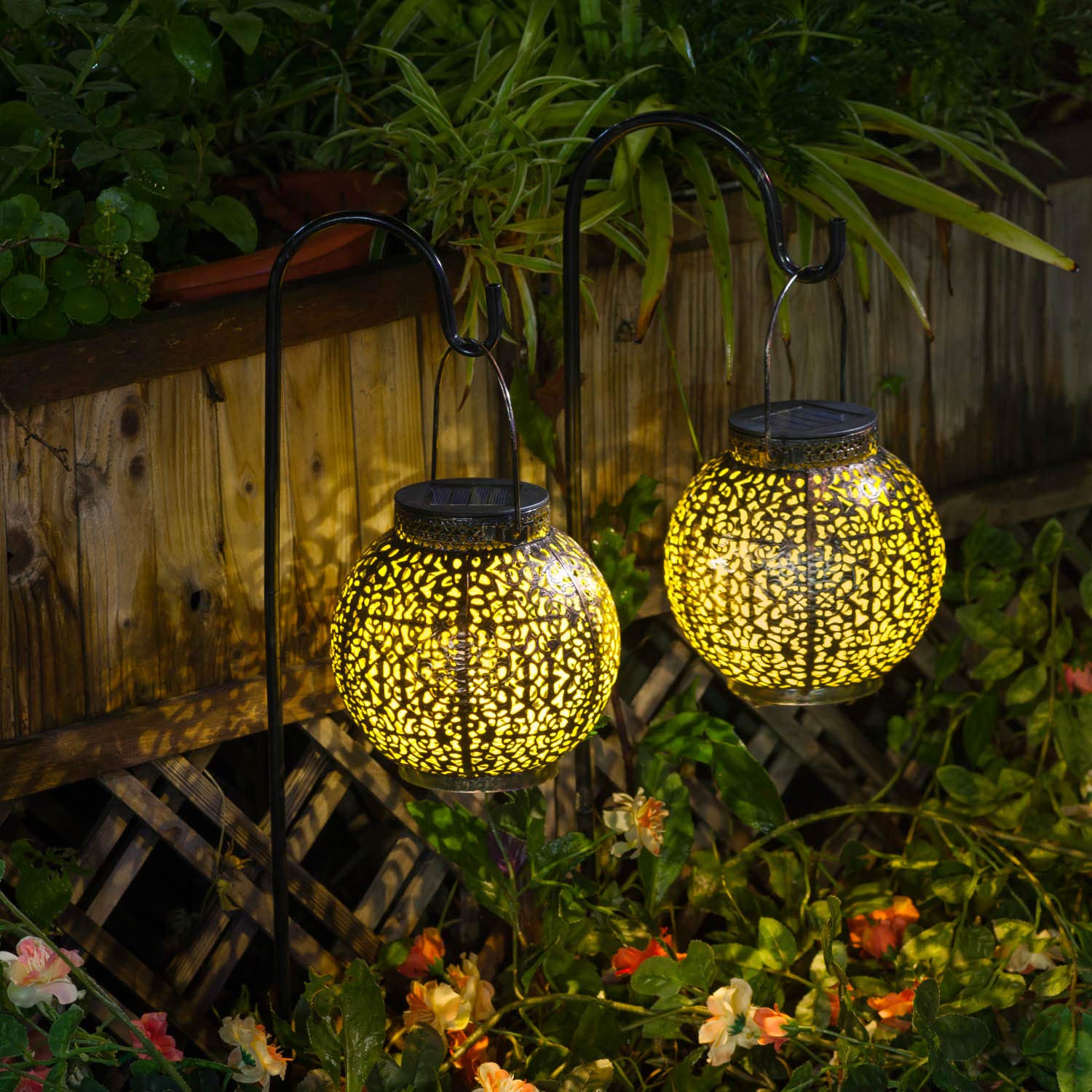 HOMEIMPRO 2Pack Outdoor Solar Lanterns, Waterproof Metal, Antique Bronze, Warm White LED Table Lamp for Garden, Yard, Porch Decor