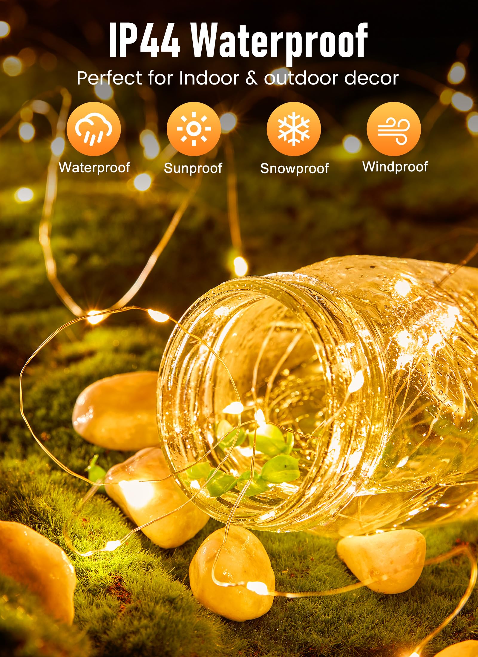 Minetom Fairy Lights, 33FT 100 LEDs Battery Operated String Lights, Waterproof Copper Wire, 2 Pack, Warm White