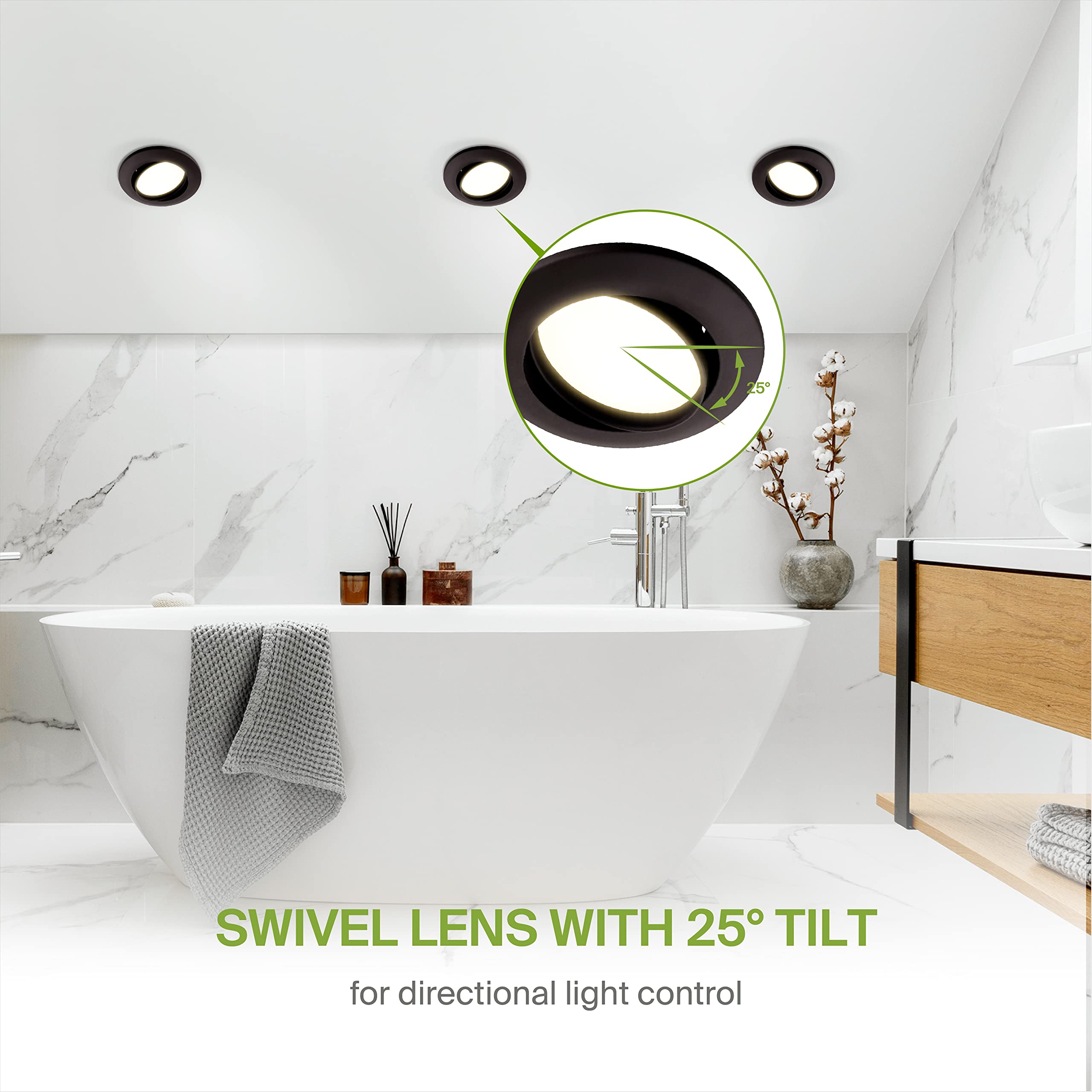 ASD 4 Inch Gimbal LED Recessed Light, Black Trim, 10W, 860LM, Dimmable, Adjustable, Aluminum, 12 Pack, Model A-LRKGB