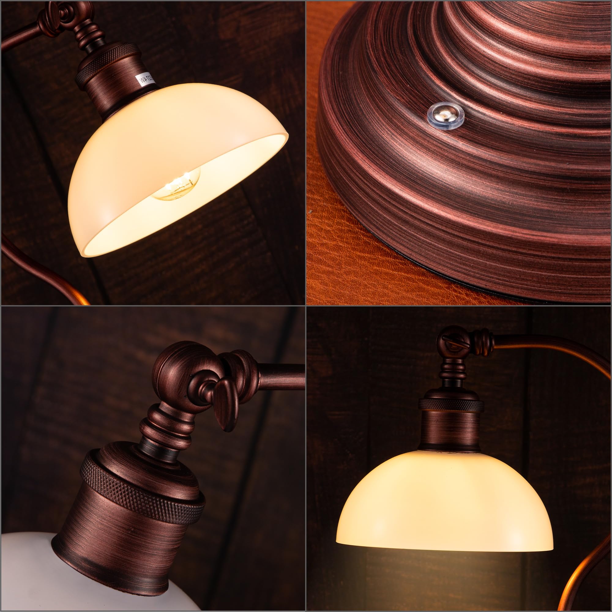 Anxingtools Cordless LED Table Lamp - Rechargeable, 3-Level Dimming, 180° Swivel Head, Oil Rubbed Bronze-White Glass, Model AN Table lamp 05
