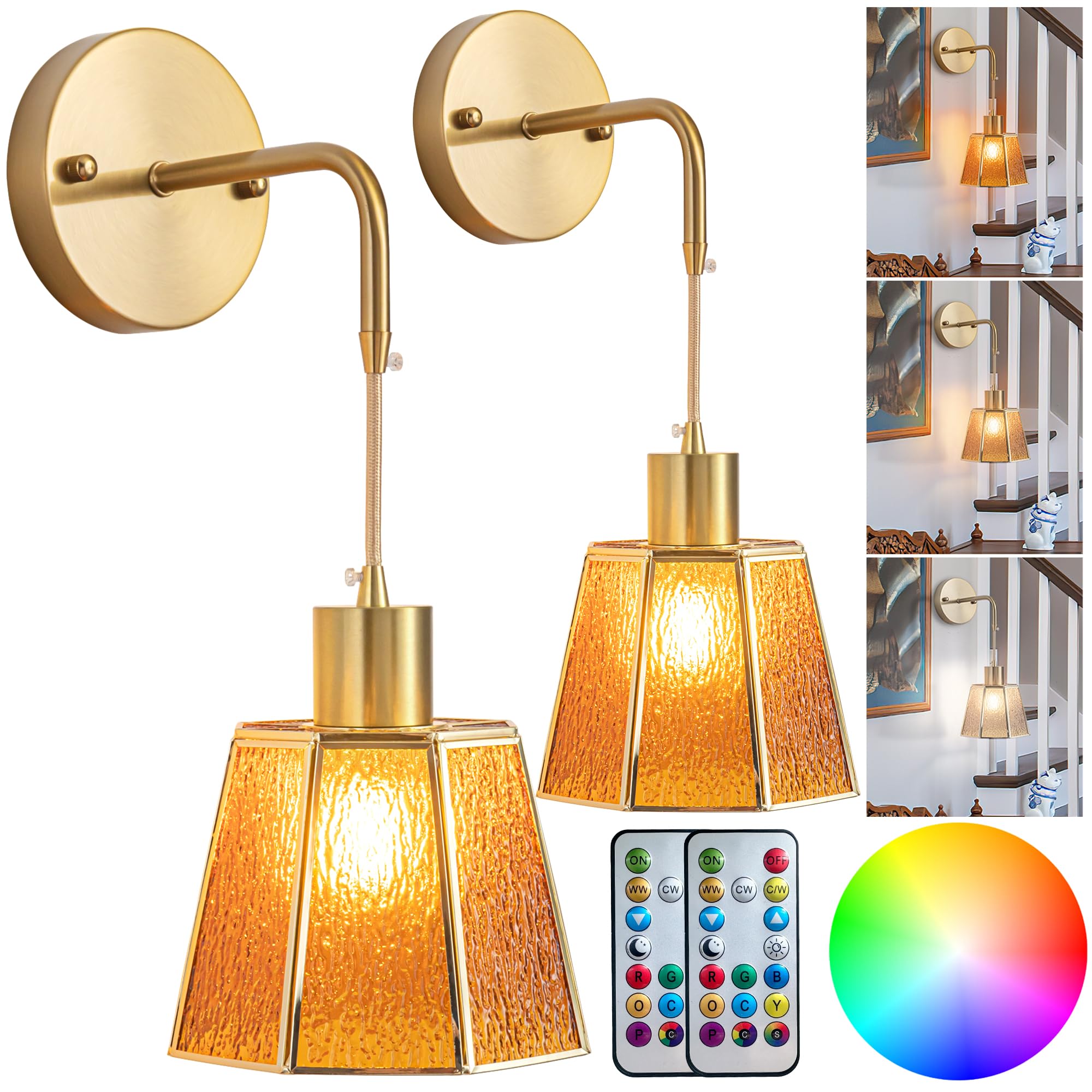 Yhcdlamp Light Fixture, Wall Sconces Set Of 2, Battery Operated, Rgb Color Changing, Rechargeable, Ideal For Bedroom, Living Roo