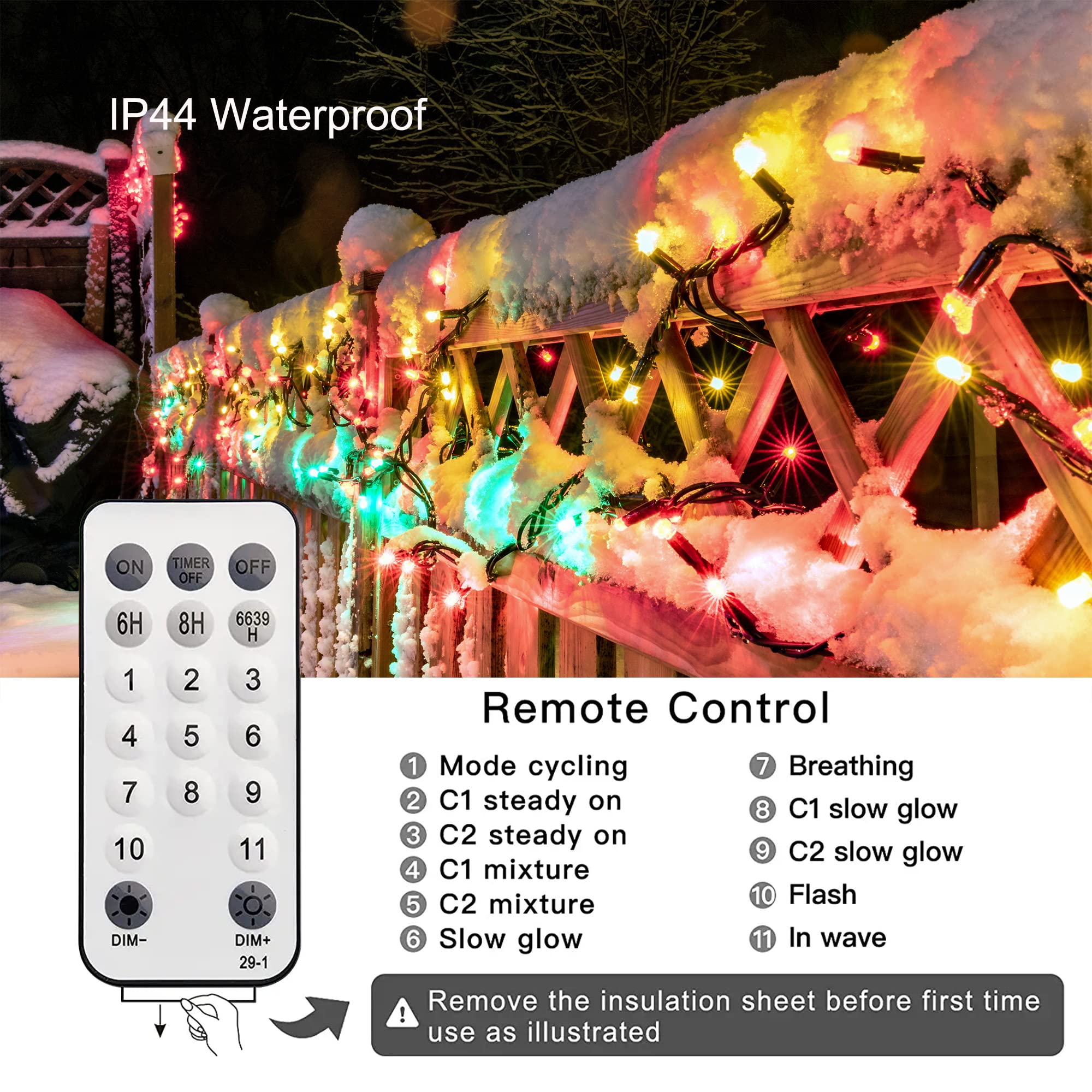 LYHOPE 300 LED Christmas Fairy Lights, 98.4ft Color Changing String Lights, Warm & White, with Remote, Model JT-EL/FC300V0200-C