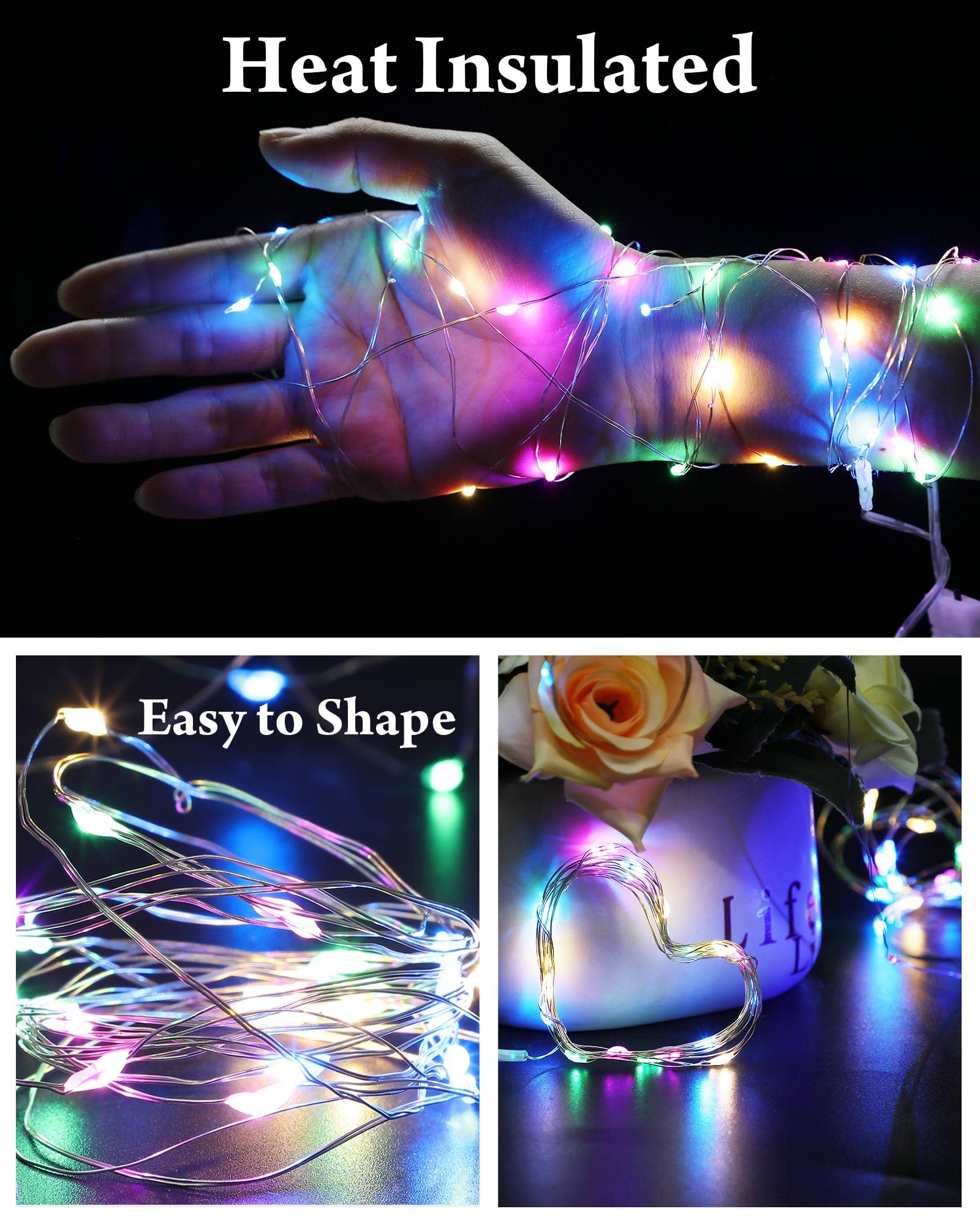Riakrum 50 Pieces 10Ft 30 Valentine'S Day Led Fairy Lights Battery Operated Tiny Lights String Small String Lights For Jars Starry Waterproof String Lights For Diy Wedding Party (Colorful)