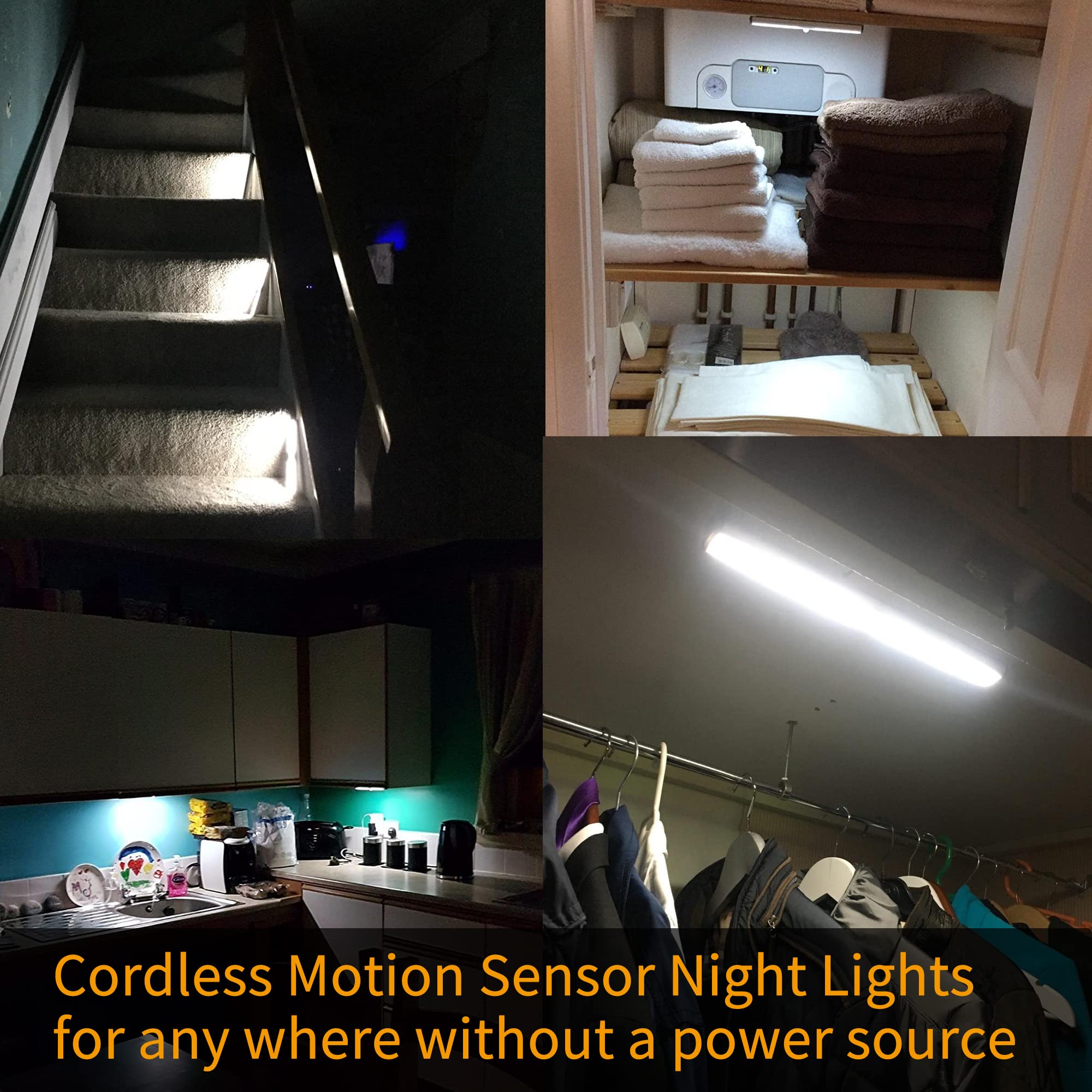 MOSTON Motion Sensor Closet Lights, 20 LED Cordless Night Lamp, Rechargeable, 7.5x1.4x0.5 inch, Silver, Model DL002B