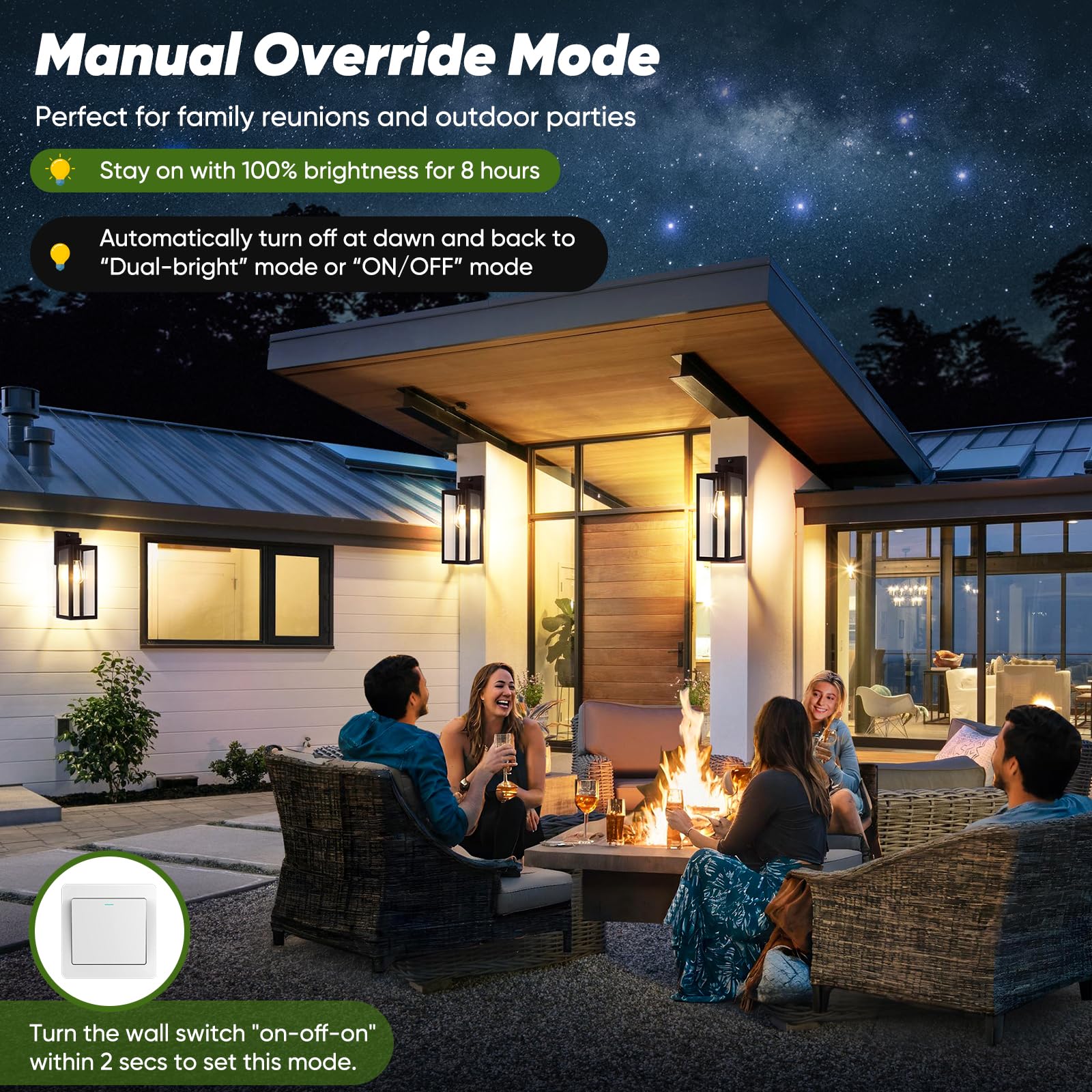 BesLowe Motion Sensor Outdoor Wall Lights, 15" Brown Metal Sconce Lanterns, 3 Lighting Modes, 2-Pack