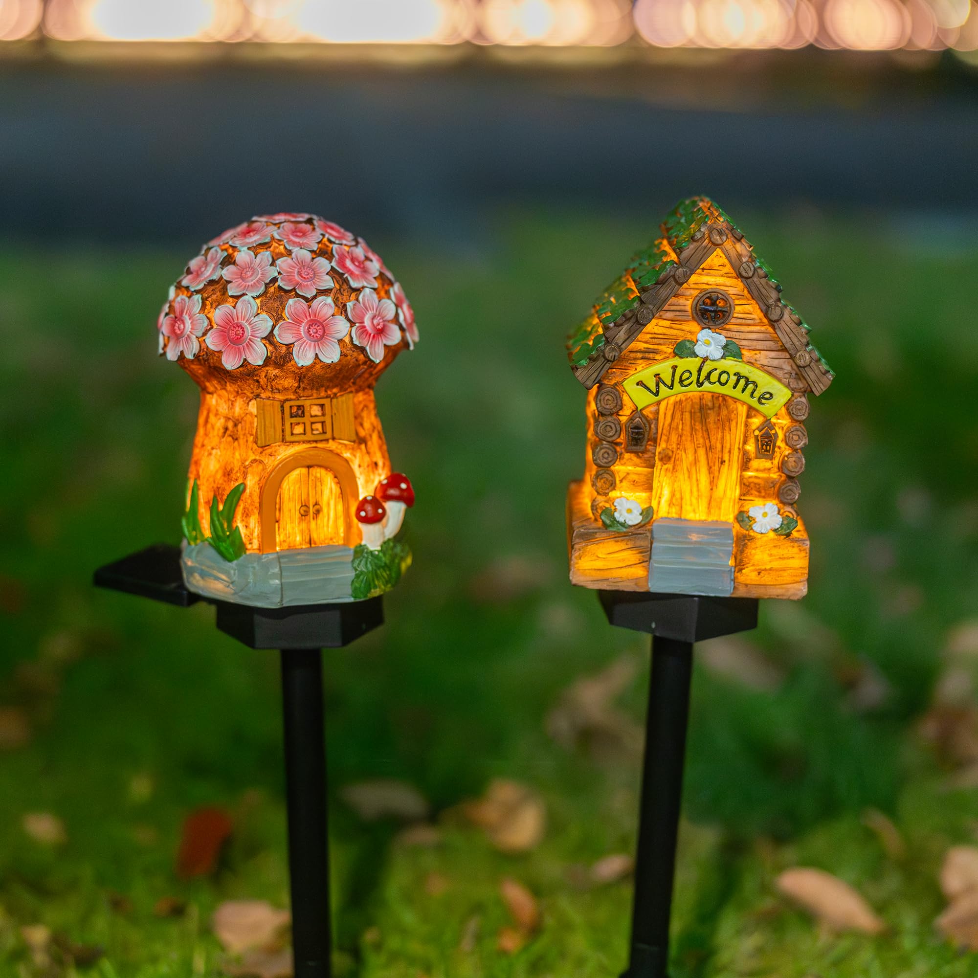 Dazzle Bright Solar Mushroom Lights - LED Garden Decor, Resin, Outdoor Stakes