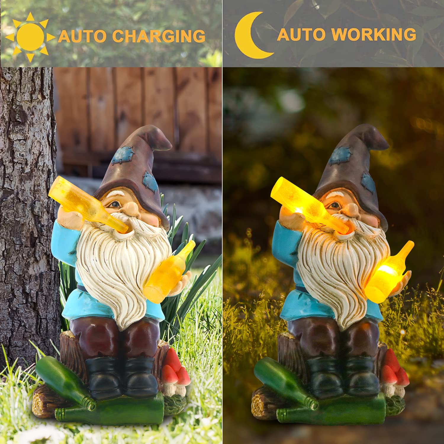 Dkjocky Solar Garden Gnome - Funny Outdoor Decor With Led Lights, Large Resin Gift For Women