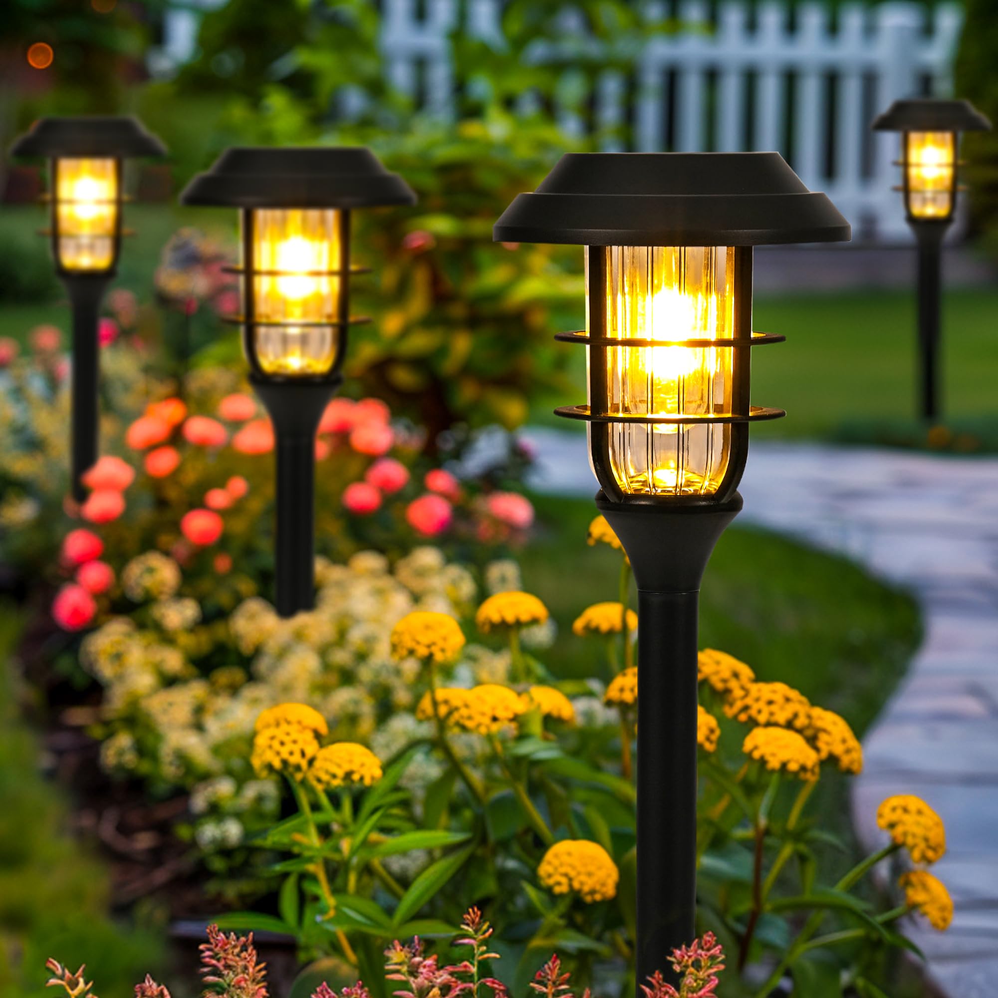 Hmdecor Solar Garden Lights Outdoor,6 Pack Bright Solar Lights Outdoor Waterproof, Solar Powered Outdoor Decor For Yard, Pathway