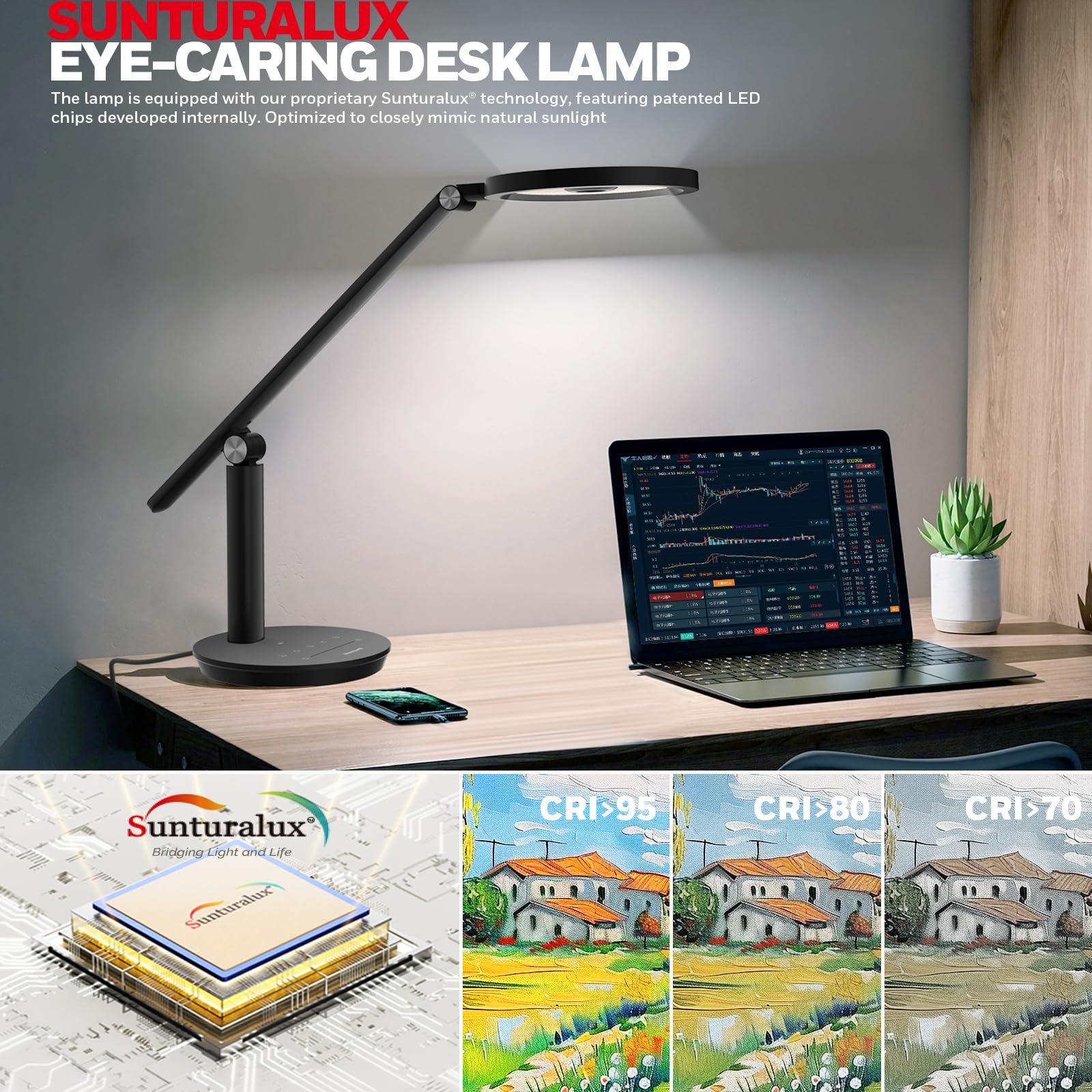 Honeywell Desk Lamp H6 Sunturalux™ LED, 800LM Dimmable, Touch Control, Black