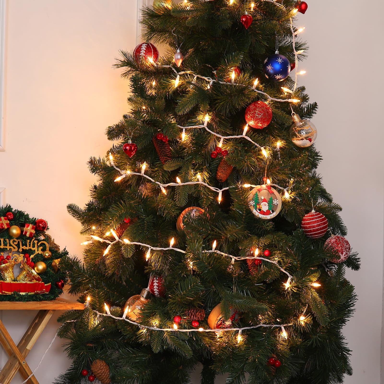 Meteds Christmas Lights 50 Count Connectable Warm White Mini Lights 13Ft UL Certified Plastic White Wire