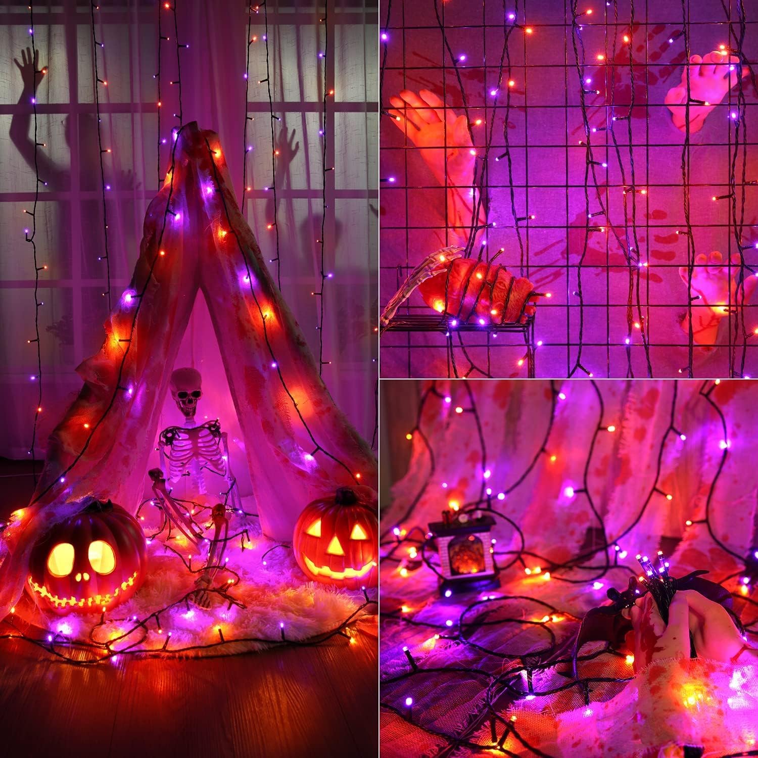 OZS Solar String Lights, 240LED 95FT, Waterproof, 8 Modes, Purple & Orange, 2 Pack