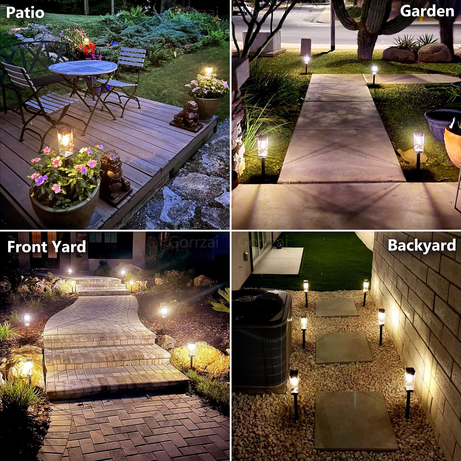 Gorrzai 8 Pack Solar Pathway Lights - Led Waterproof Stainless Steel Outdoor Garden Lighting