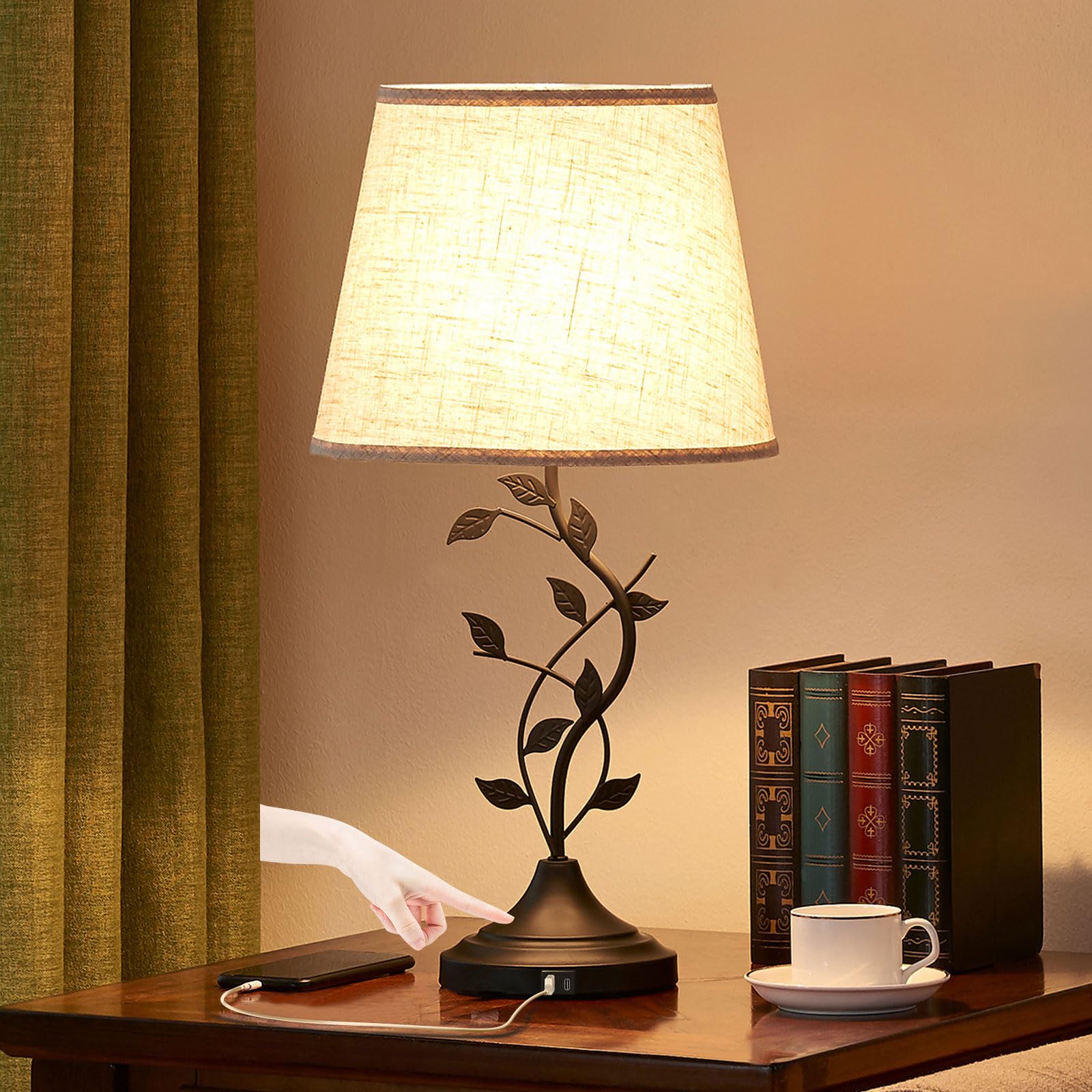 Kakanuo Usb Touch Table Lamp Bedside Lamp With Usb C Charging Ports For Living Room, Beige 3 Way Dimmable Traditional Nightstand