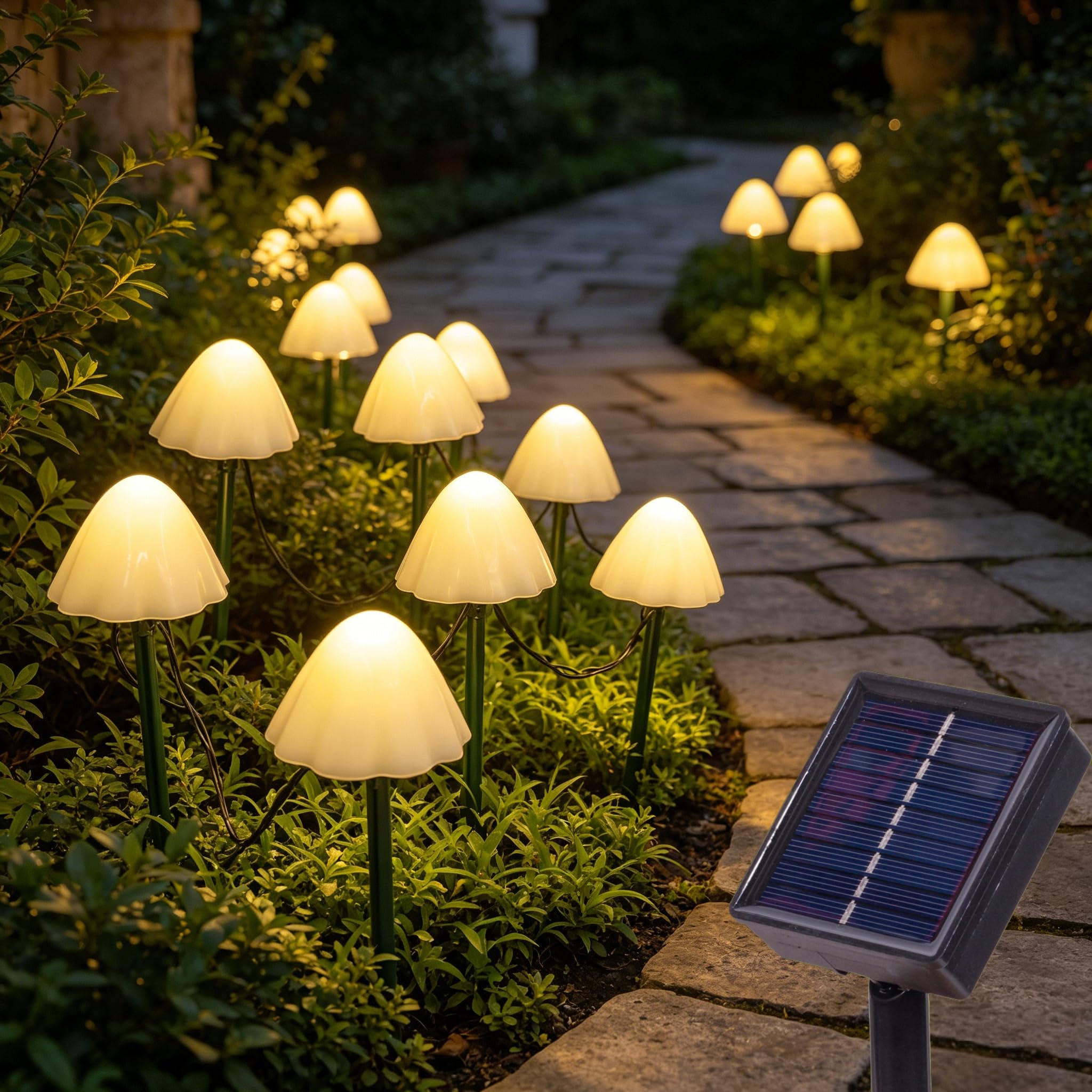 Tigrelight 32.8FT 20 LED Mushroom Solar String Lights Outdoor, 8 Modes Mushroom Garden Lights Waterproof, Solar Pathway String L