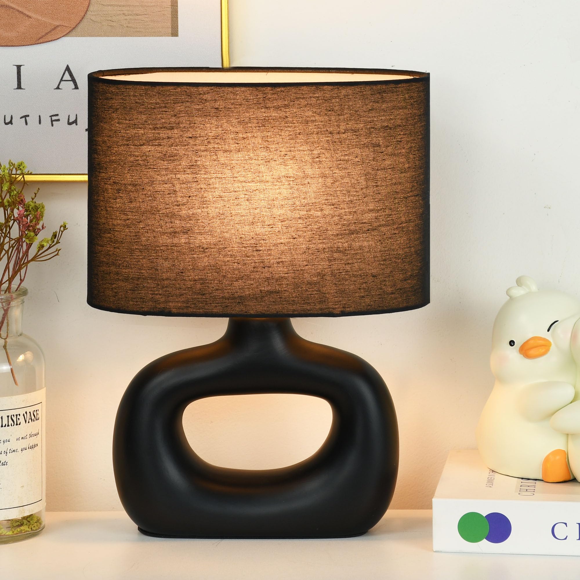 Lampwell LACIO Black Small Table Lamp for Living Room as Bedside Table Lamp for Bedroom,Modern Ceramic Kids Night Table Lamp,8.6