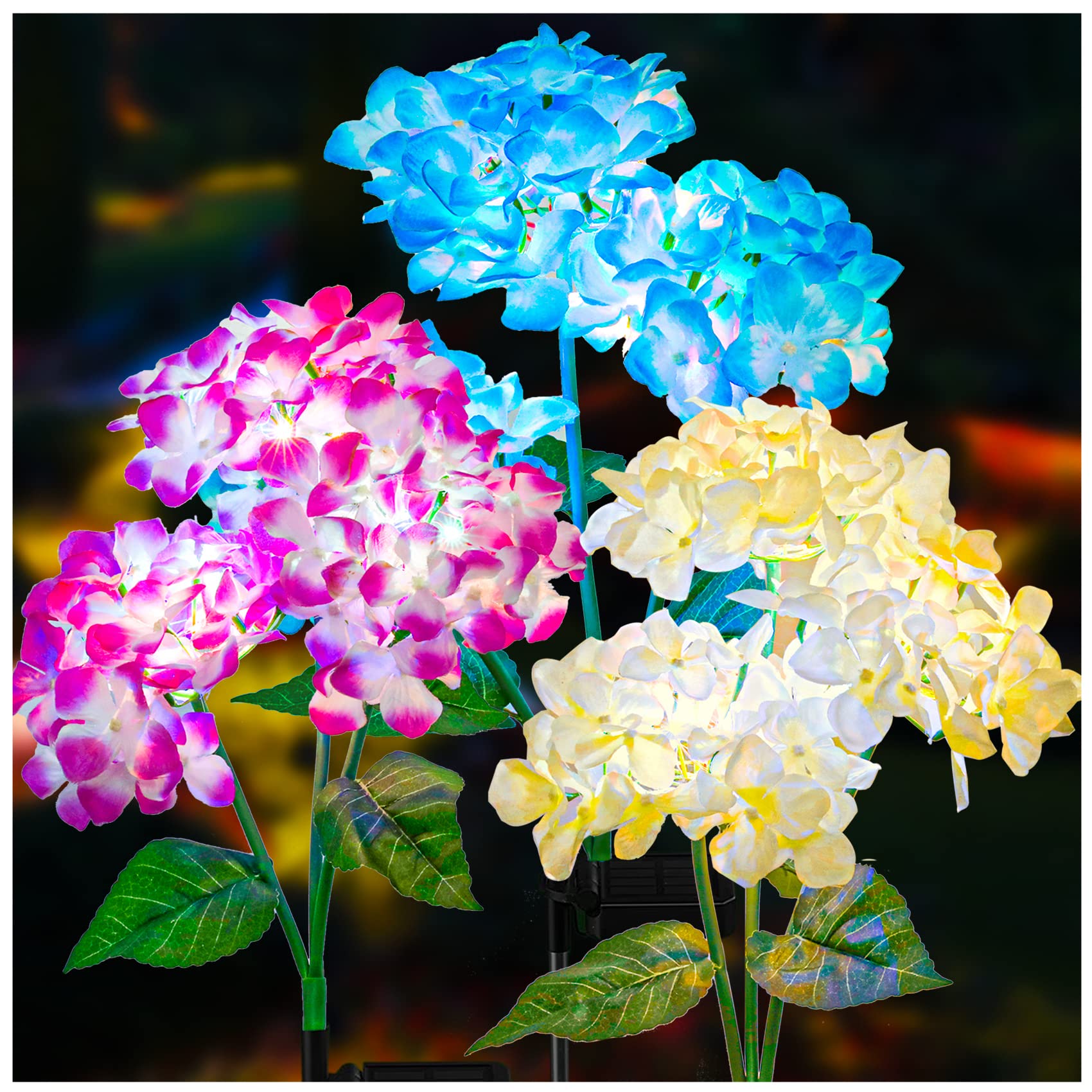 TONULAX Solar Hydrangea Flower Lights - 3 Pack, Colorful, Silk Material, Outdoor Garden Decoration, White/Purple/Blue, 2023 Version