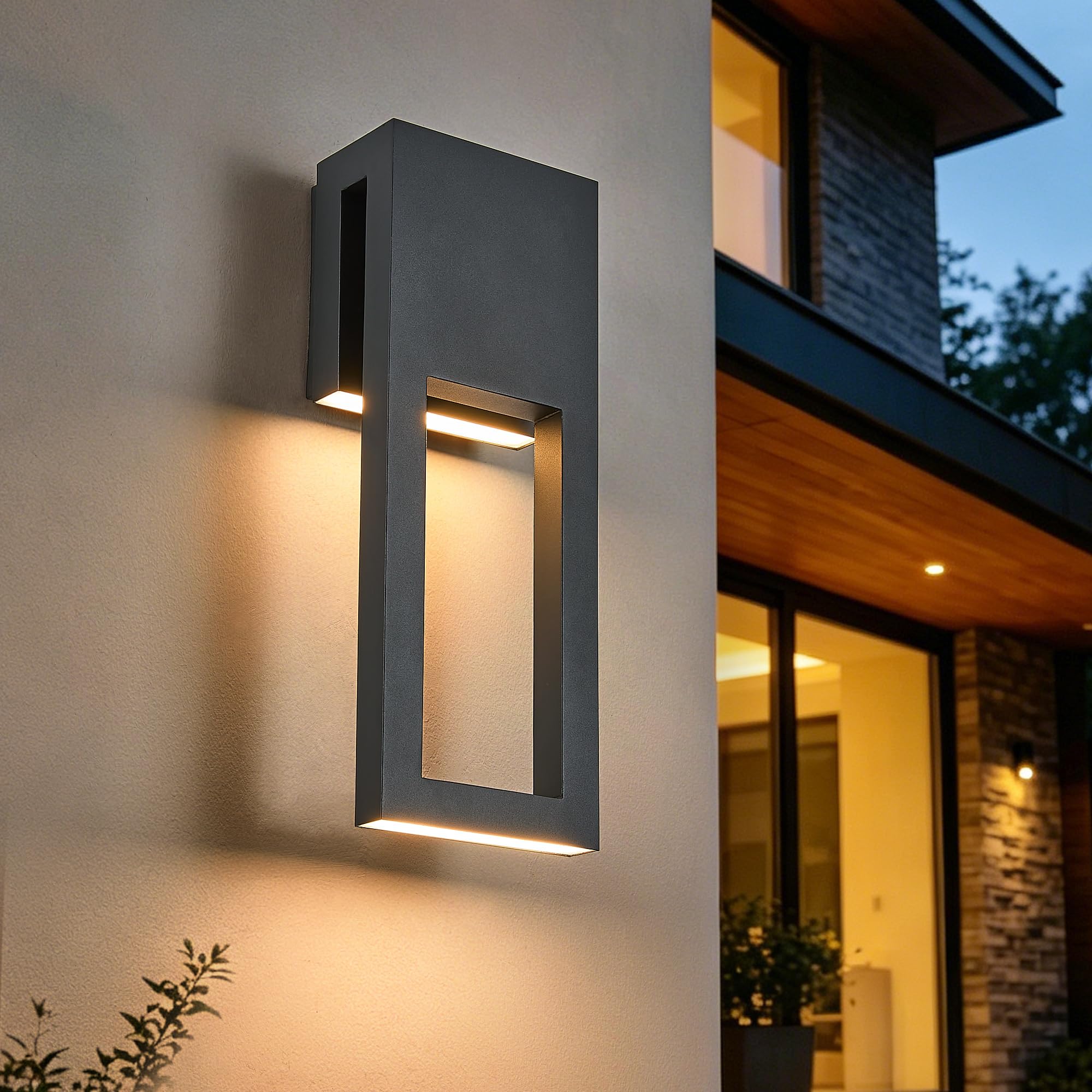 Caringlight Modern Outdoor Wall Light, 3000K Warm White, IP65 Waterproof, 20W Integrated LED Sconce, Textured Black Finish with 