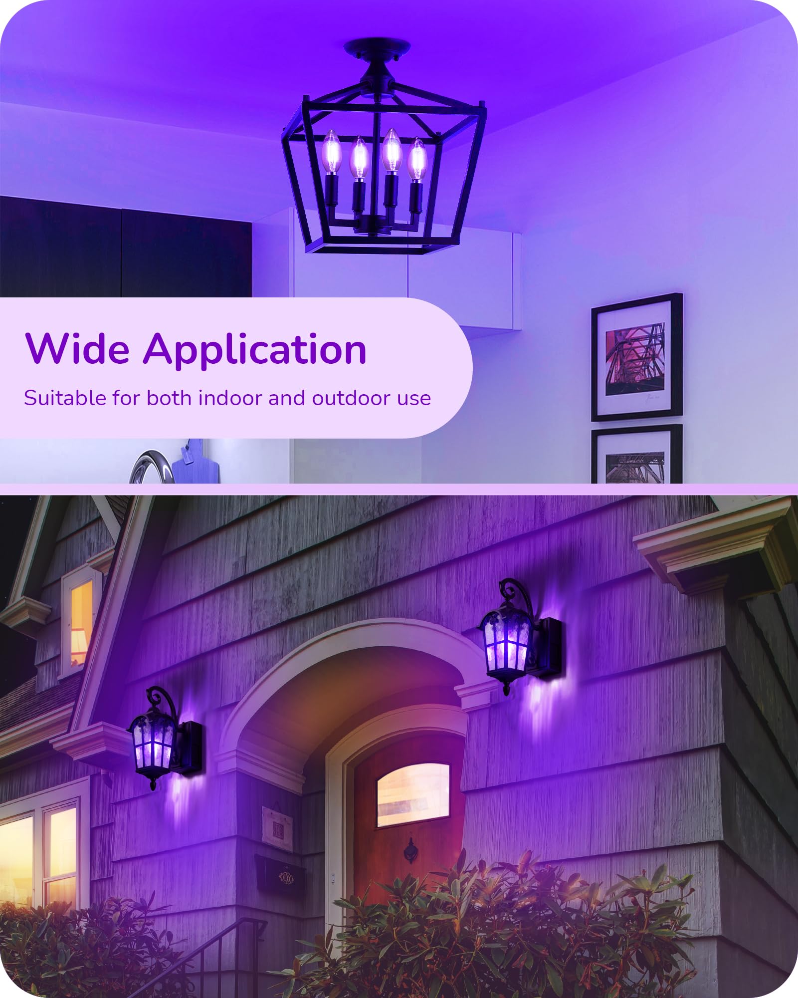 Edishine C35 Purple Dimmable Led Light Bulbs, 5W Equivalent 60W, Led Filament Light Bulb, 6 Pack E12 Socket, Clear Glass Edison