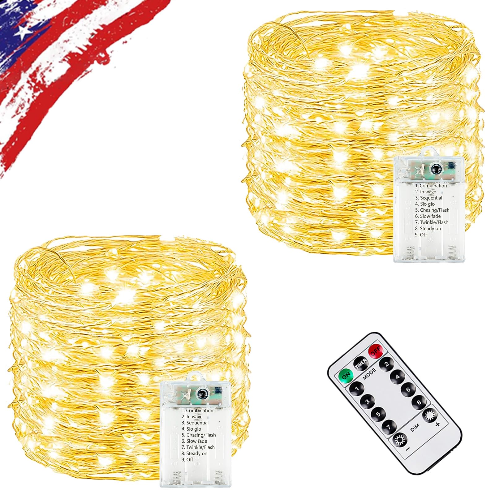 2 Pack Total 40FT 120LED Fairy Lights Battery Operated with Rmote  Waterproof Twinkle Lights with Timer Indoor Outdoor  Cuttable String Light for Bedroom  Classroom  Wedding  DIY  Christmas Decor