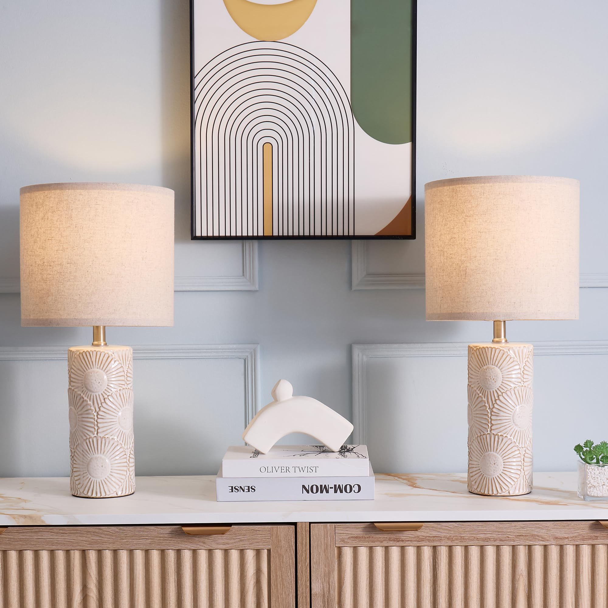 Dggdome 20.75'' White Lamps Set Of 2 For Living Room, Flower Table Lamps For Bedroom Set Of 2, Farmhouse Ceramic Lamp For Consol