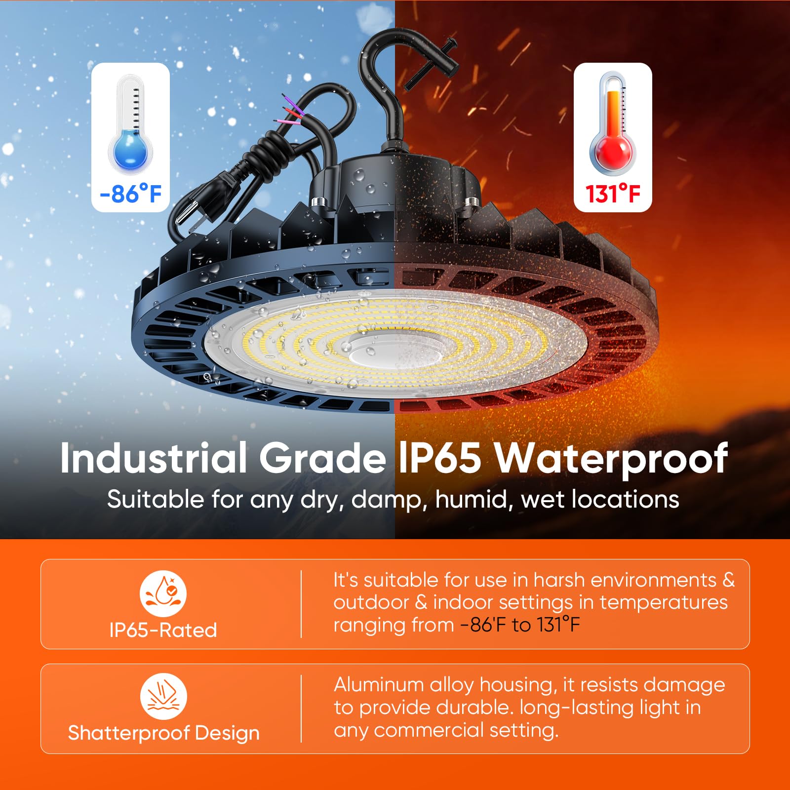 Ufo Led High Bay Light 100W 1 Pack, 5000K 14,000Lm, 0-10V Dimmable, Us Plug 5Ft Cable, Shop Industrial Warehouse Workshop Factor