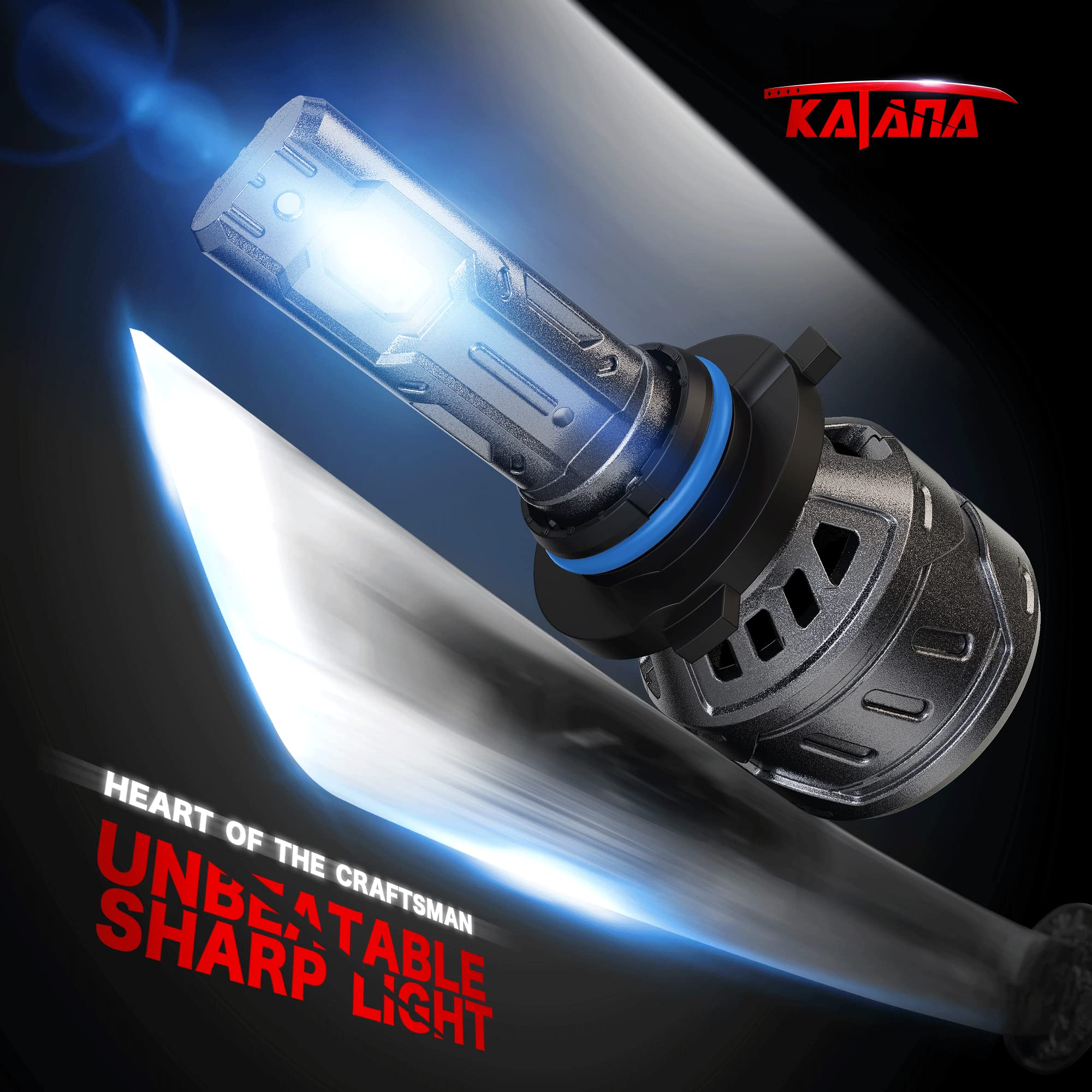 Katana 9006 Light Bulb HB4, 16000LM Super Bright, 70W, 6500K, Mini Size, Plug and Play, Set of 2