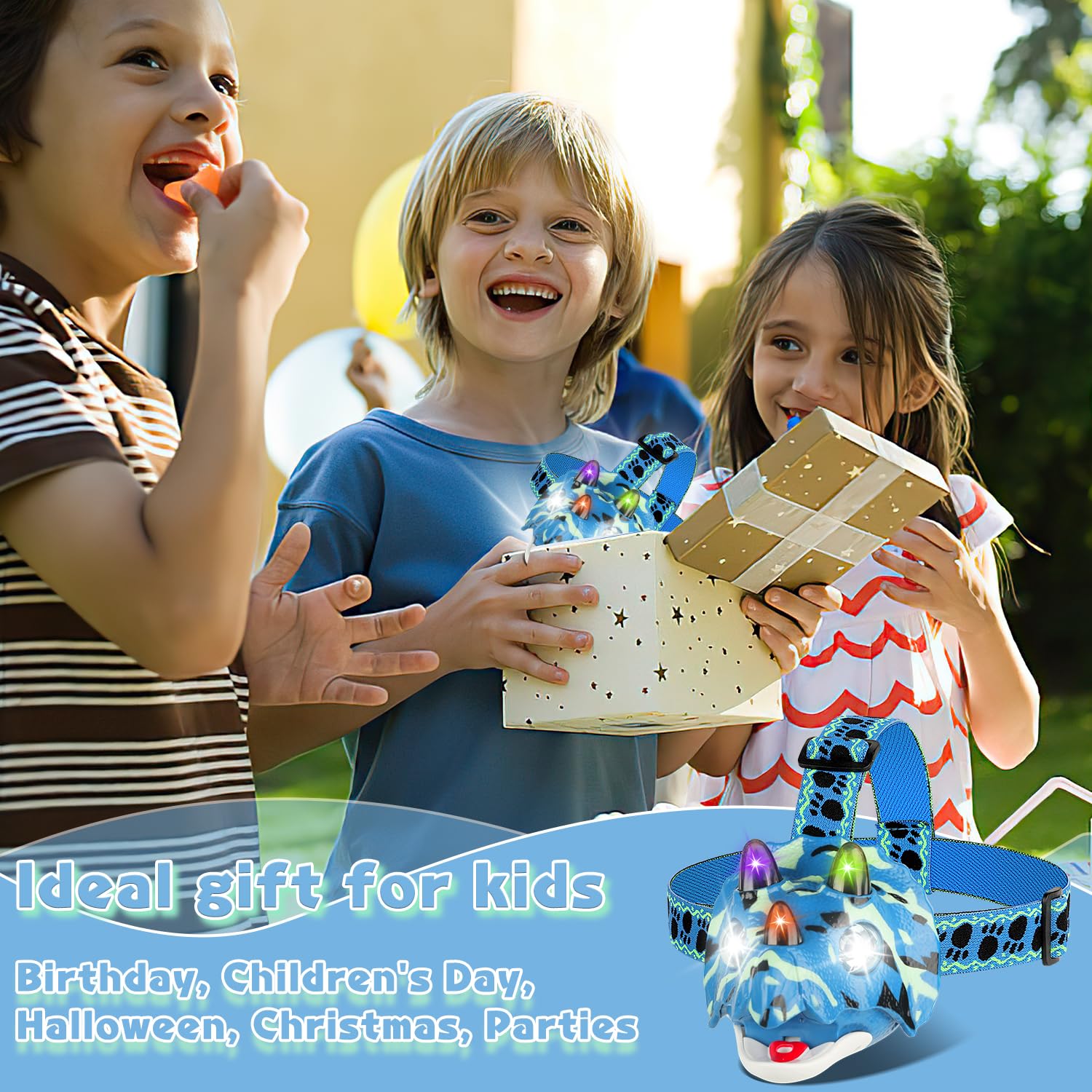 Tigtecgame Triceratops Led Headlamp - Camo Blue Camping Gear For Kids & Adults, Ideal Gift