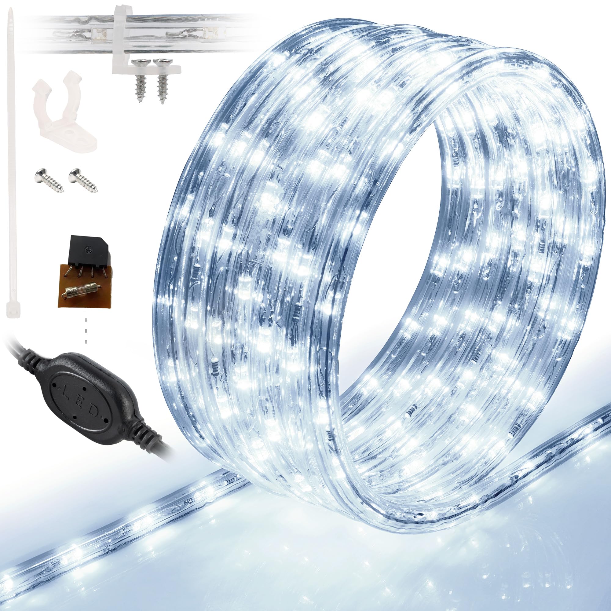 Wyzworks 216Leds, 20Ft Led Rope Light, Connectable Waterproof Permanent Outdoor Clear Pvc Tube, Etl Certified, Christmas Trees Holiday Decorative Landscape Backyard Patio Accent Lighting - Cool White