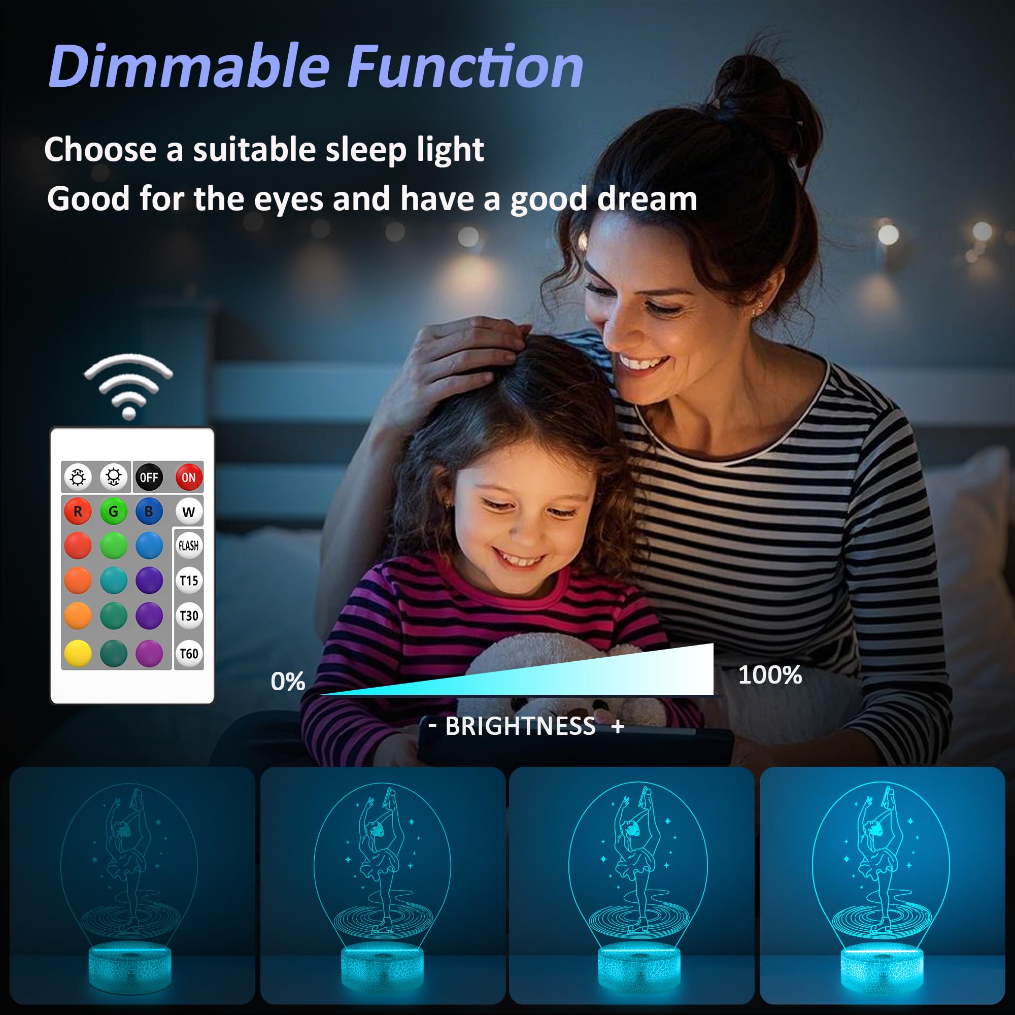 OkiyiD Figure Skating Gifts for Girls, Ice Skating Night Light 3D Illusion Lamp with 16 Colors Remote Control, Skater Gift for G