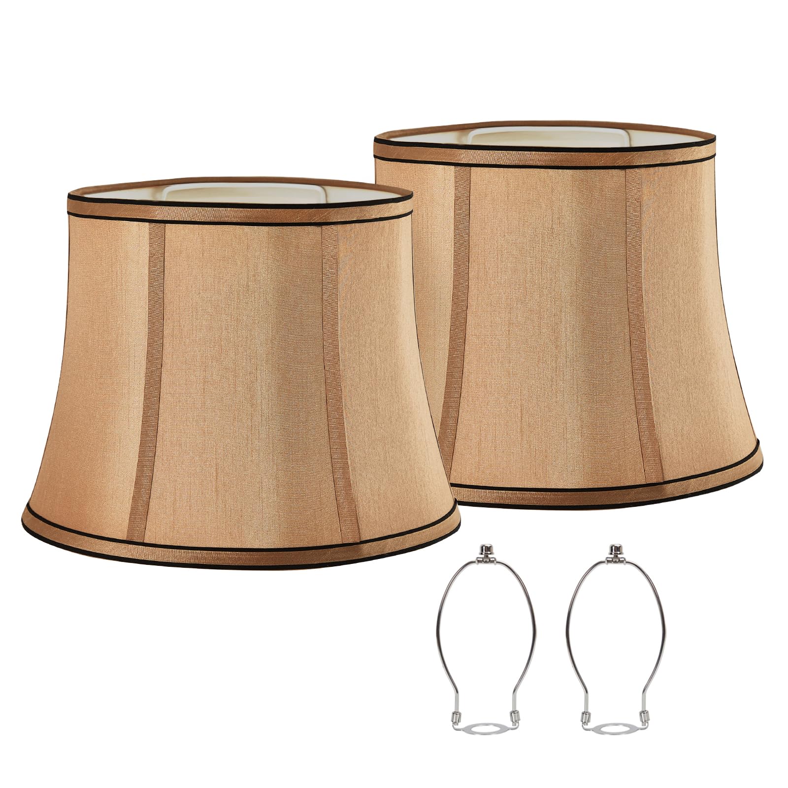 Luvkczc Brown Drum Lampshades Set of 2, Fabric, 13in Bottom x 10in Top x 10in High, Model 2TL-93008H