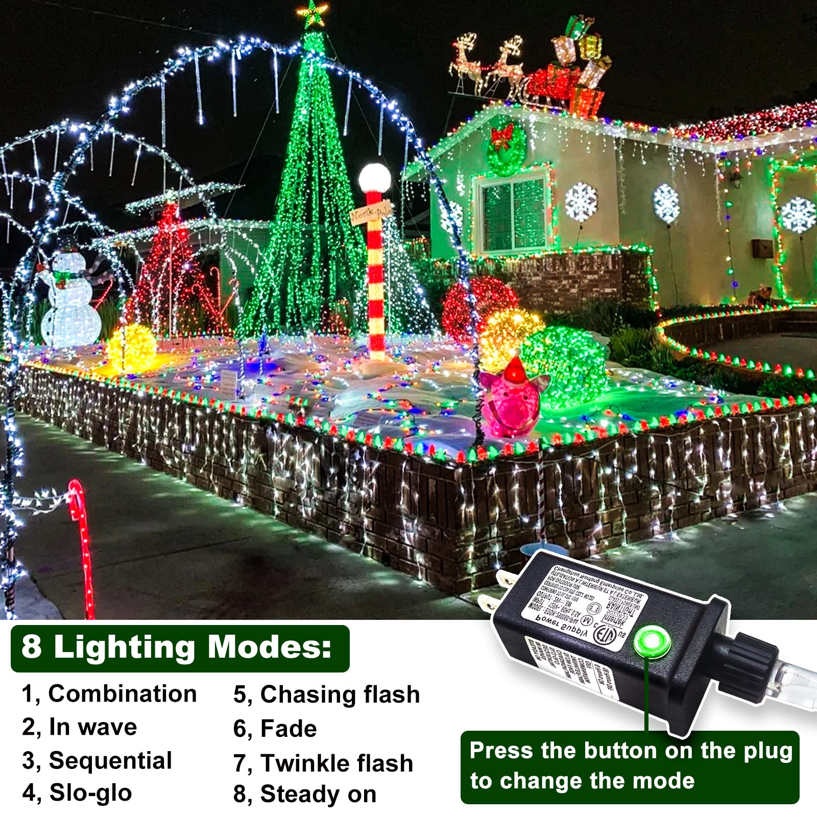 Icicle Christmas Lights Outdoor, 66Ft 640 Led Icicle Lights For Outside, Plug In Twinkle Lights Indoor With 8 Modes Timer Waterp