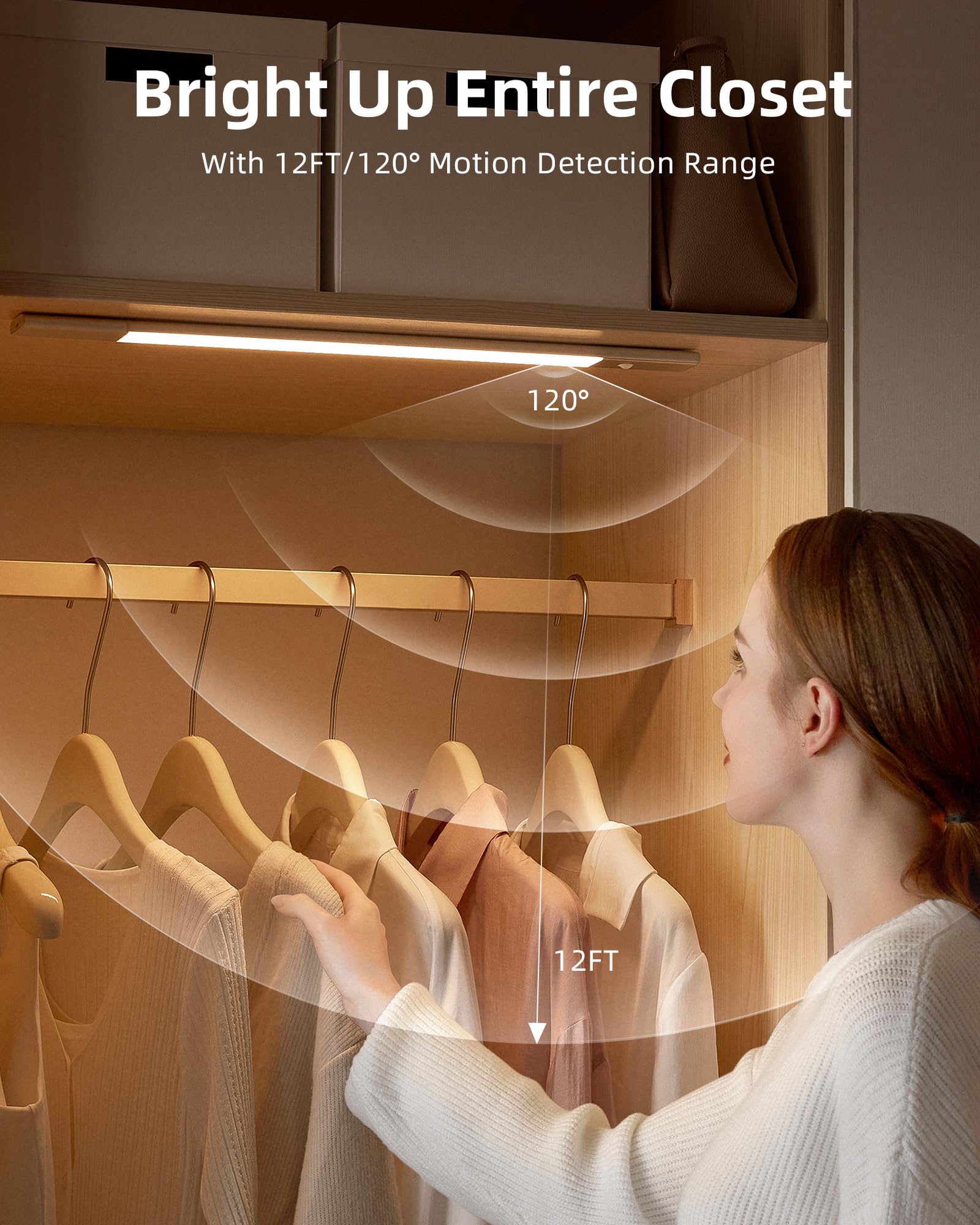EZVALO Under Cabinet Lighting, 2-Pack Motion Sensor LED Lights, 3 Color Temps, Silver, Model LY-50, with 3 Detachable Batteries