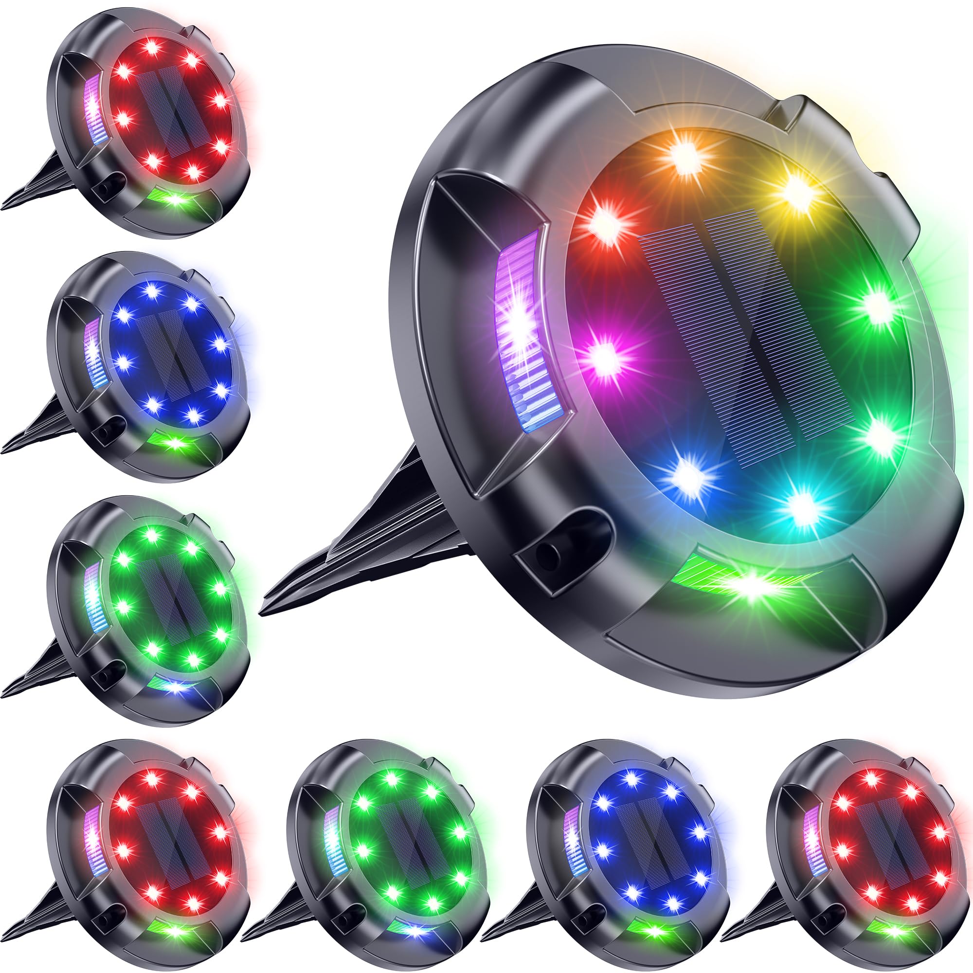 Biling Solar Pathway Lights - 8 Pack Multi Color Uplight Waterproof for Yard, Walkway & Garden Decorations