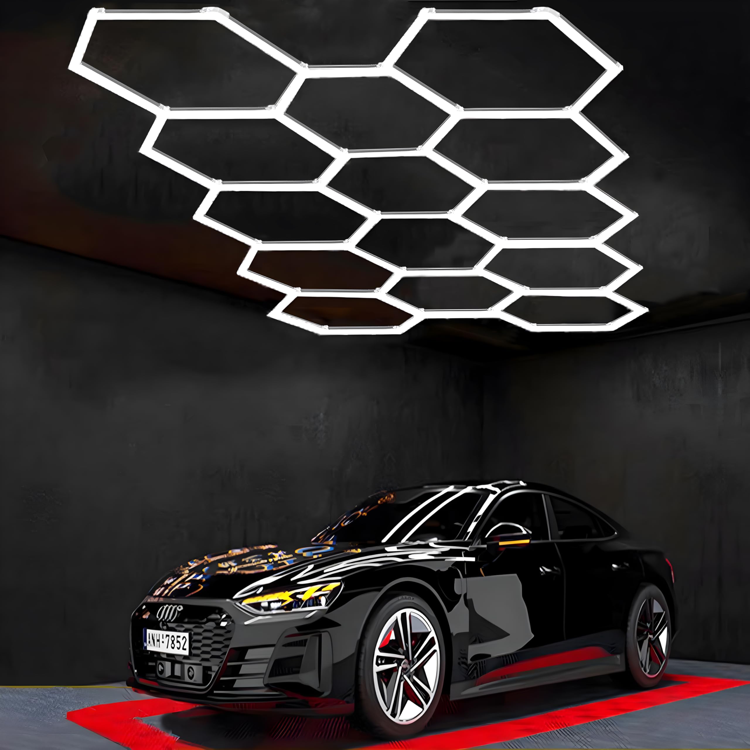 Tiyahomey Aluminum Frame LED Hexagon Garage Light,14 Hexagon Honeycomb Lights 600W 60800 Lumens Hexagon Garage Light with T5 Tub