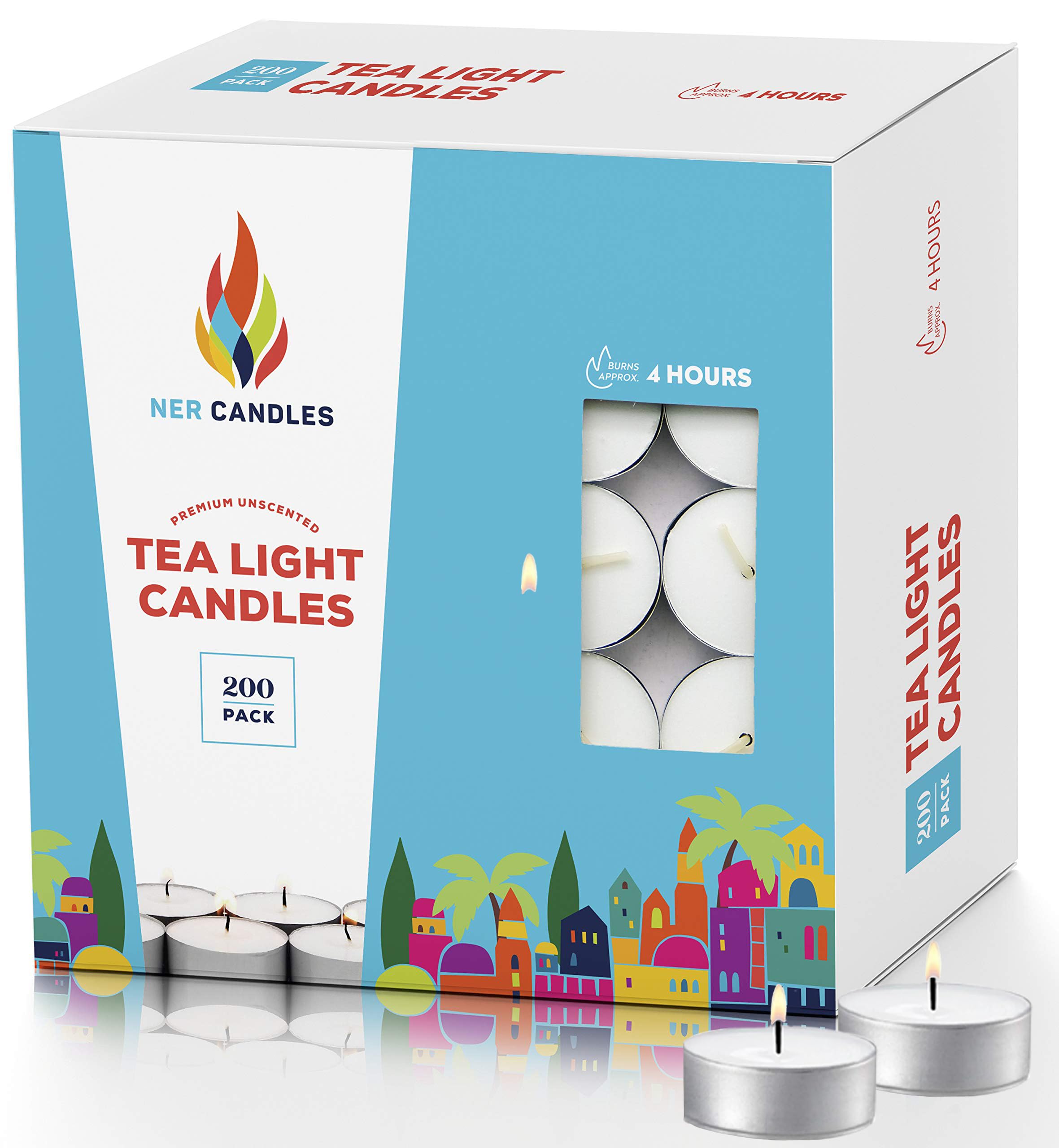 200 Unscented Tea Lights Candles White  Smokeless  Dripless & Long Lasting Paraffin Small Votive Mini Tealight Candle for Home  Pool  Shabbat  Weddings & Emergencies (200-Pack)