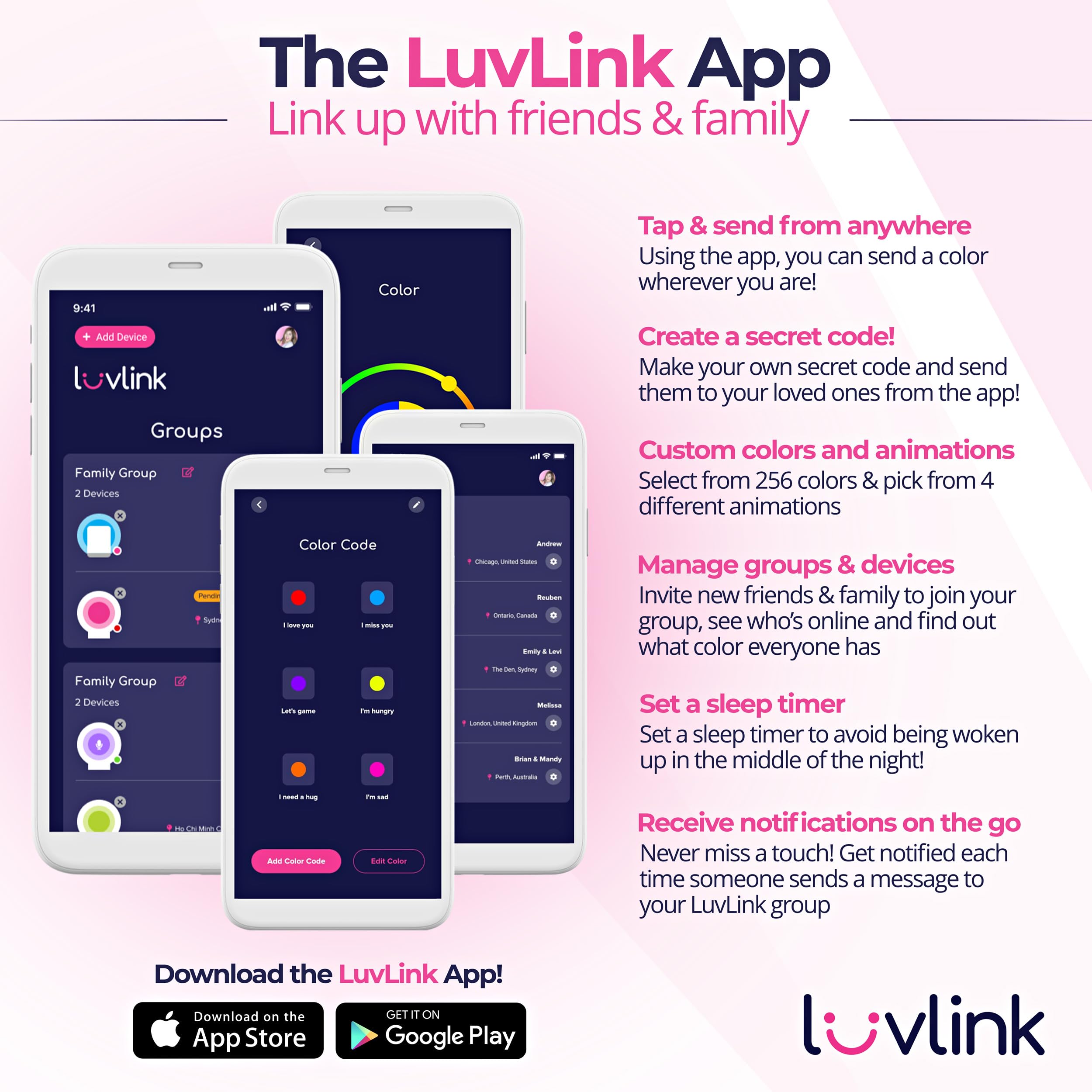 LuvLink Friendship Lamp v2 - Extended Wifi Range, Bluetooth Setup - Set of Four - Plastic - Model LLFL04V2