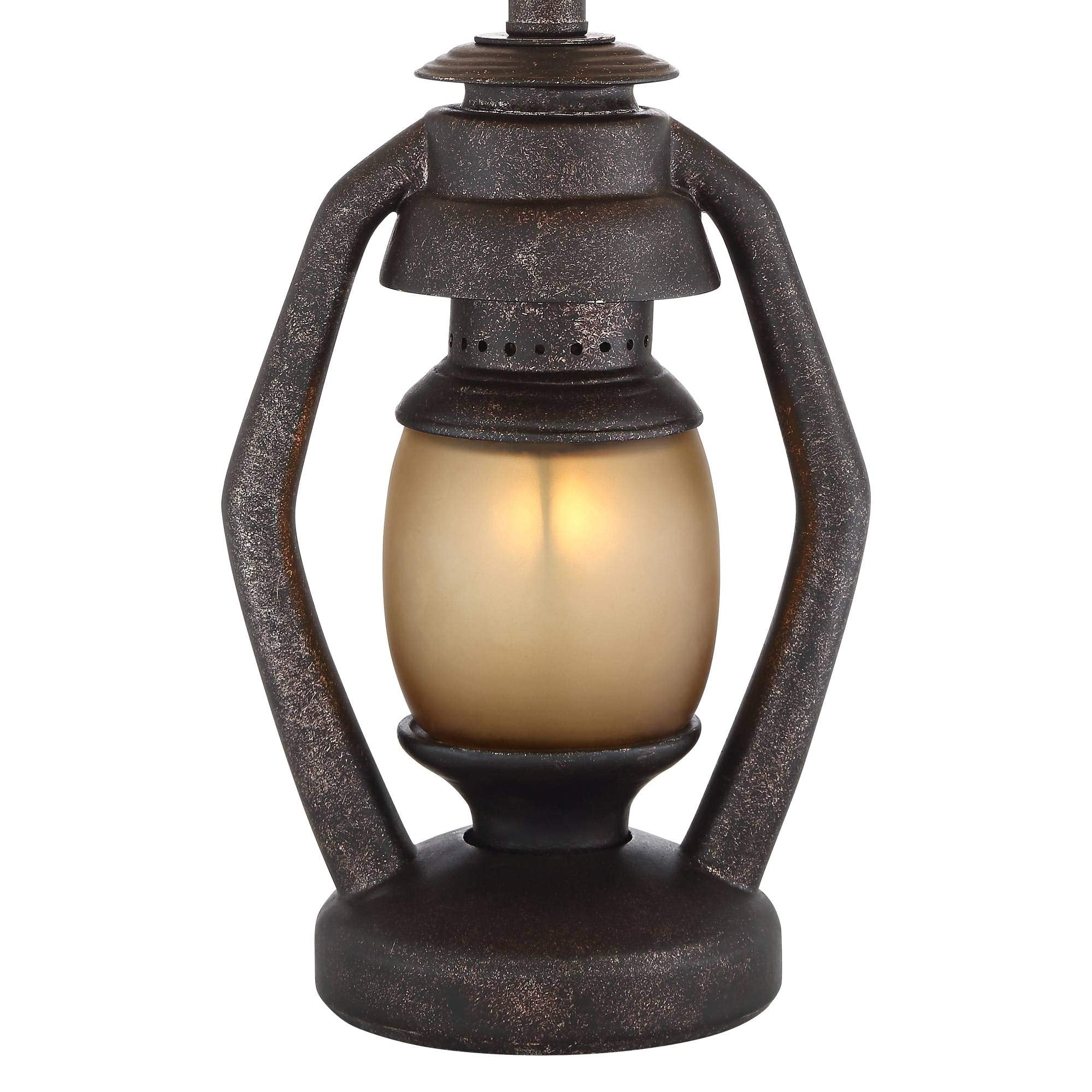 Franklin Iron Works Rustic Farmhouse Table Lamps Set of 2 with Nightlight, 25.25in High, Brown, Model 67Y72, Tapered Drum Shade