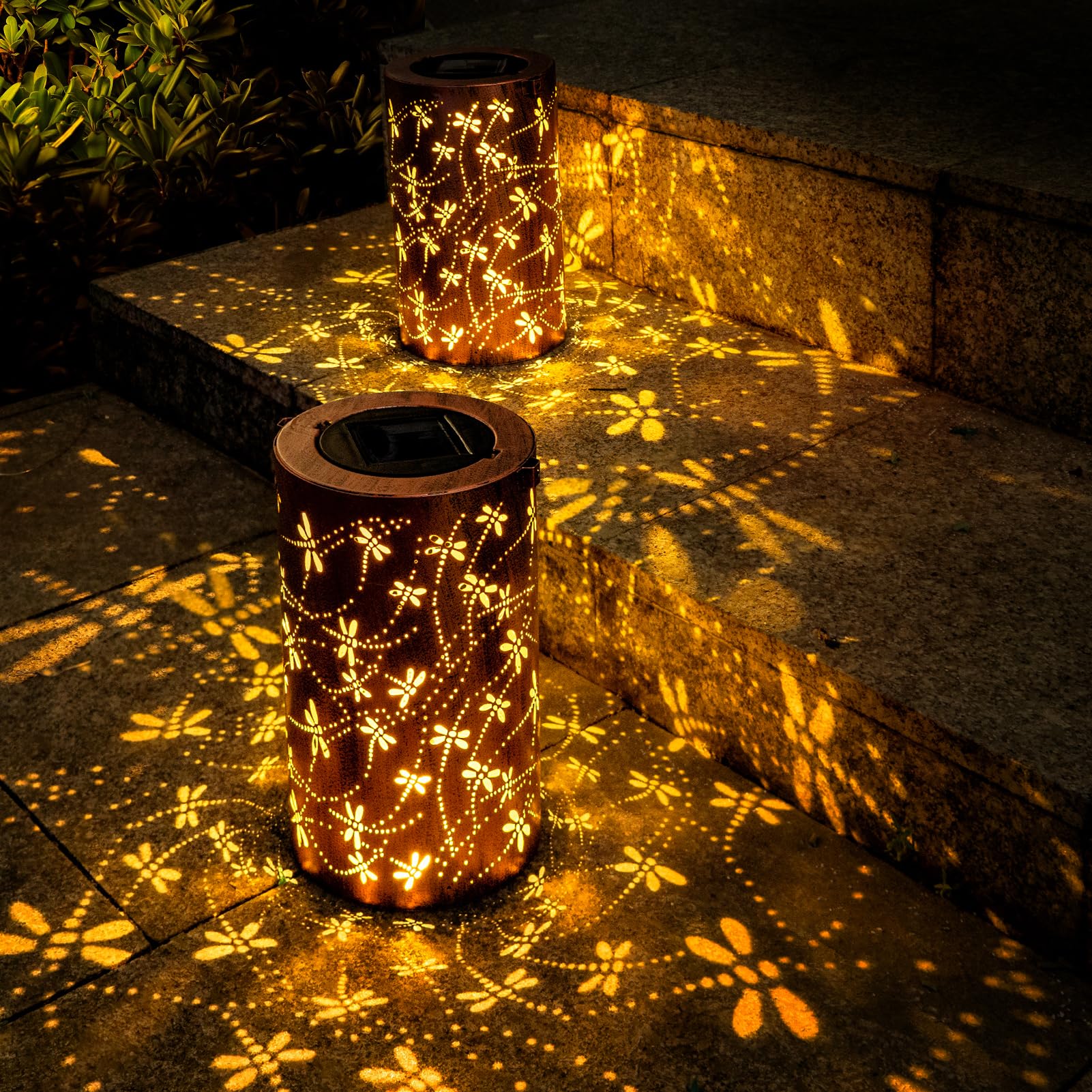 Firgione Dragonfly Solar Lanterns Outdoor 2 Pack - Metal Hanging Solar Powered Led Decorative Lights Unique Birthday Gifts For W