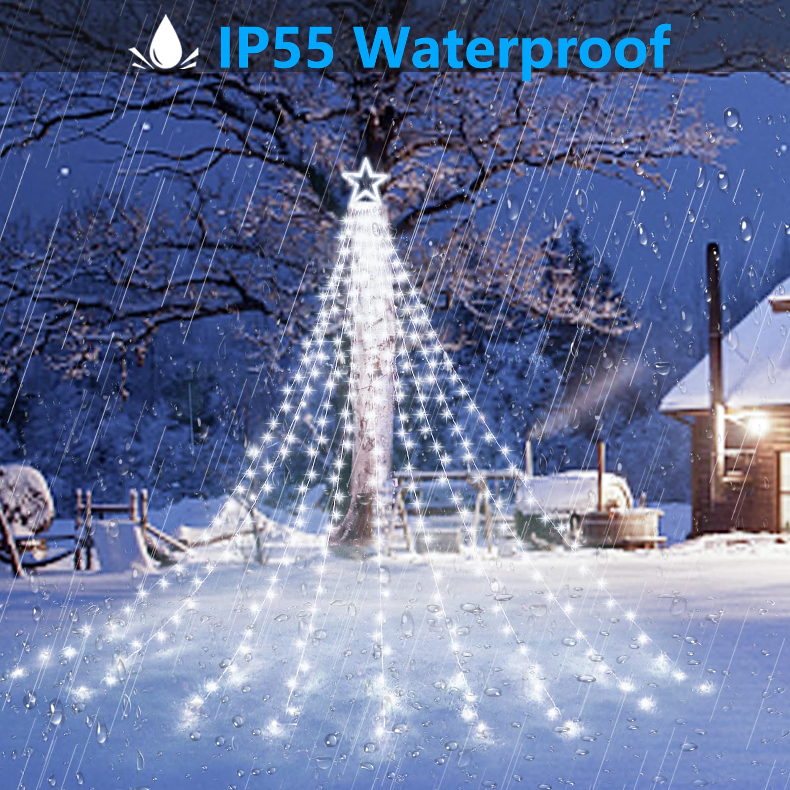 Decute Christmas Decorations Outdoor String Lights 8 Modes and Timer with Remote, Waterproof 320 LED Christmas Tree Lights Star