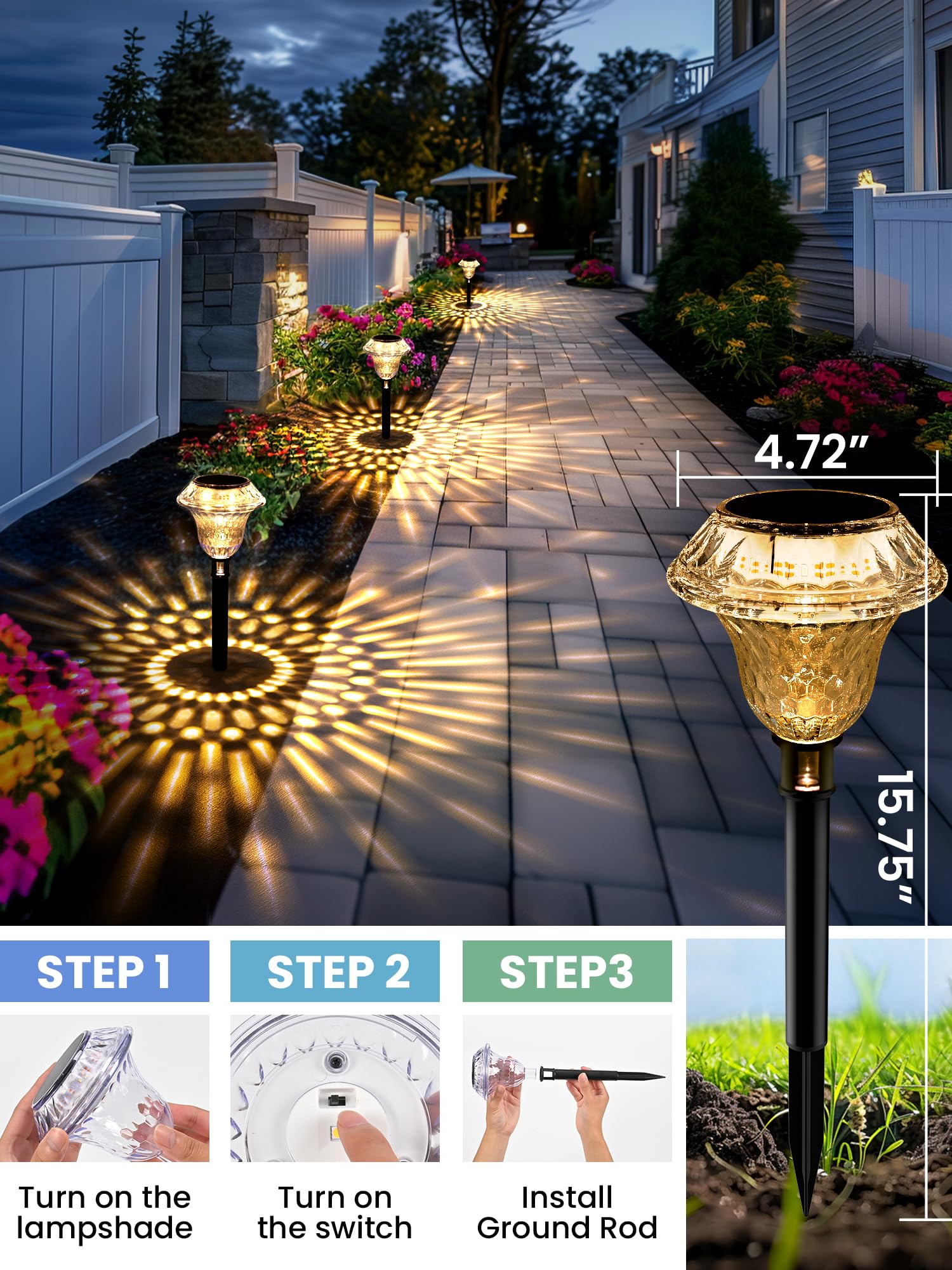 SOLPEX Solar Pathway Lights, 8 Pack Warm White, Waterproof Plastic Garden Decor, Model 9019, Outdoor Landscape Lighting for Yard and Driveway