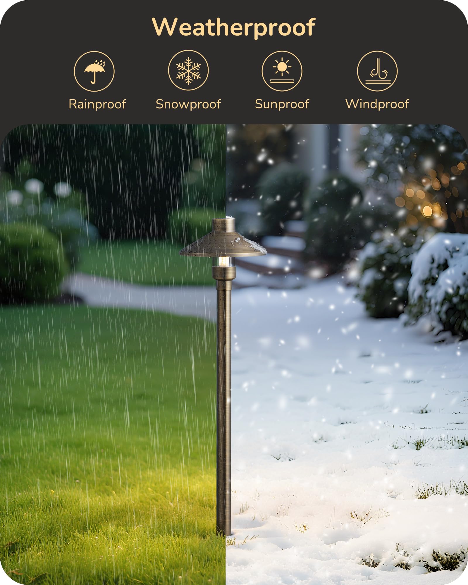 EDISHINE Brass Low Voltage Pathway Lights, 22in Tall, G4 Bulb Included, 12V LED, Bronze, Heavy Duty, 4 Pack