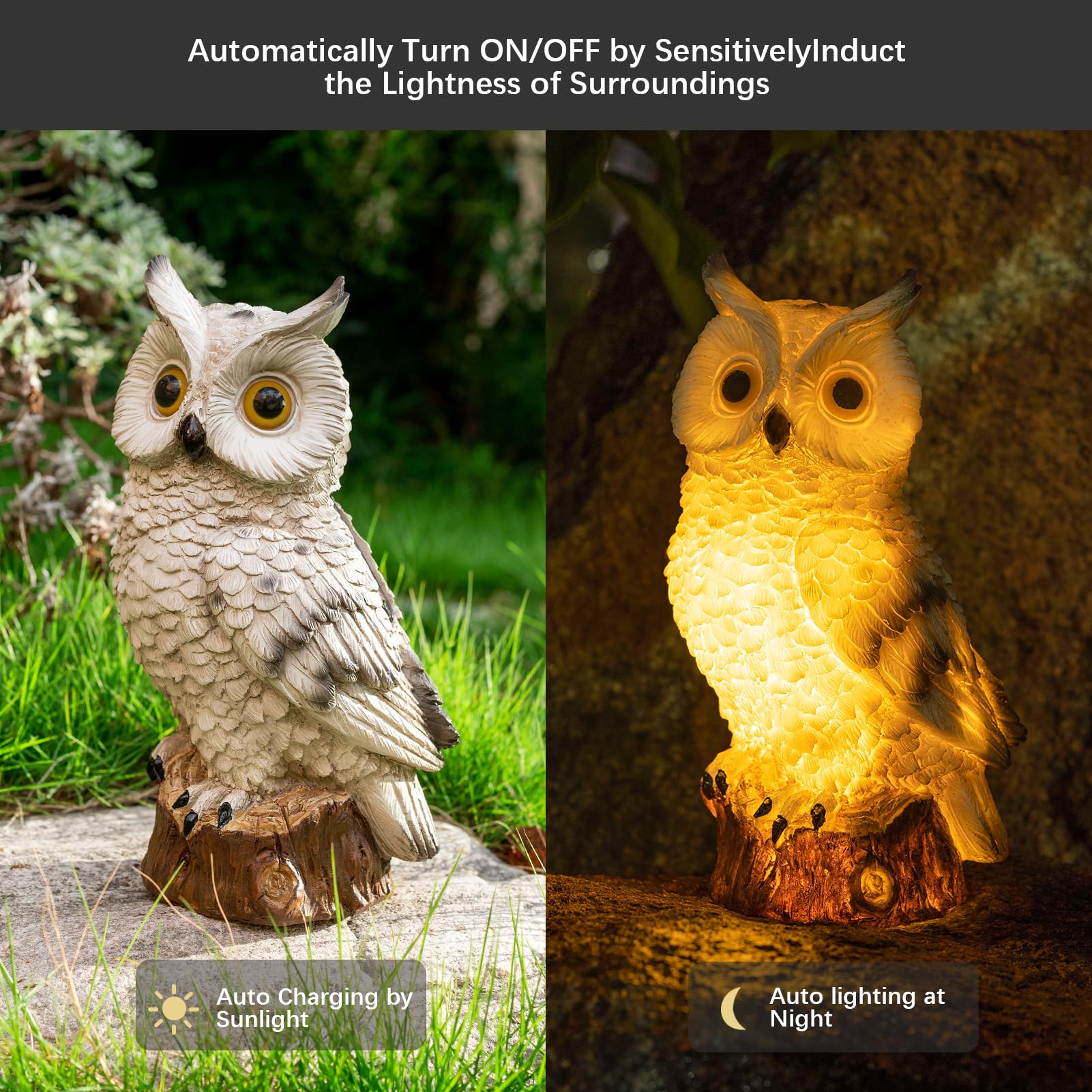 Wondhome Solar Owl Garden Statues Outdoor Decor Resin Owl Figurine With Led Lights Owl Sculpture For Porch Patio Lawn Yard Decorations Christmas Housewarming Gifts For Women Mom,White Owl