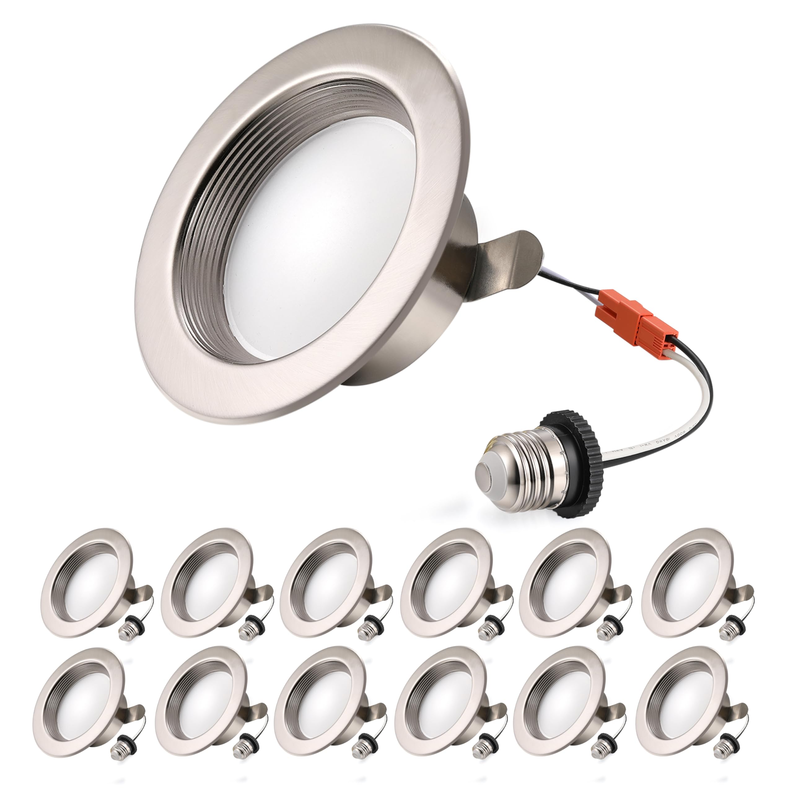 Wembanma 4 Inch Led Can Lights - Retrofit Recessed Lighting  5Cct Recessed Lighting Selectable 2700K-6000K Dimmable  9W 800Lm Can Light With Metal Smooth Baffle Trim  4Inch 12P Brushed Nickel