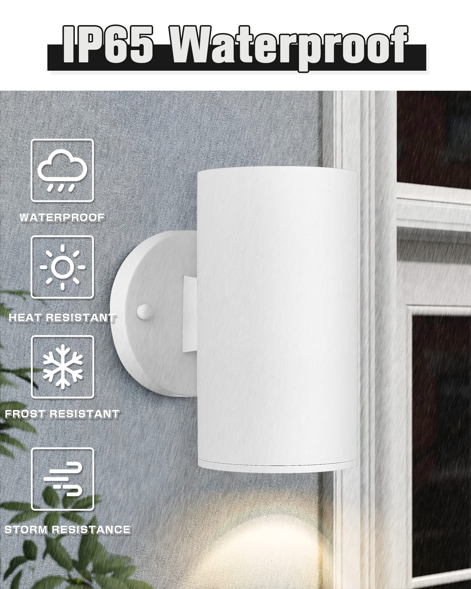 Ken & Ricky Outdoor Wall Light, Aluminum Sconce, Tempered Glass Cover, 1 Pack, White, Model KR3319-W-1PK