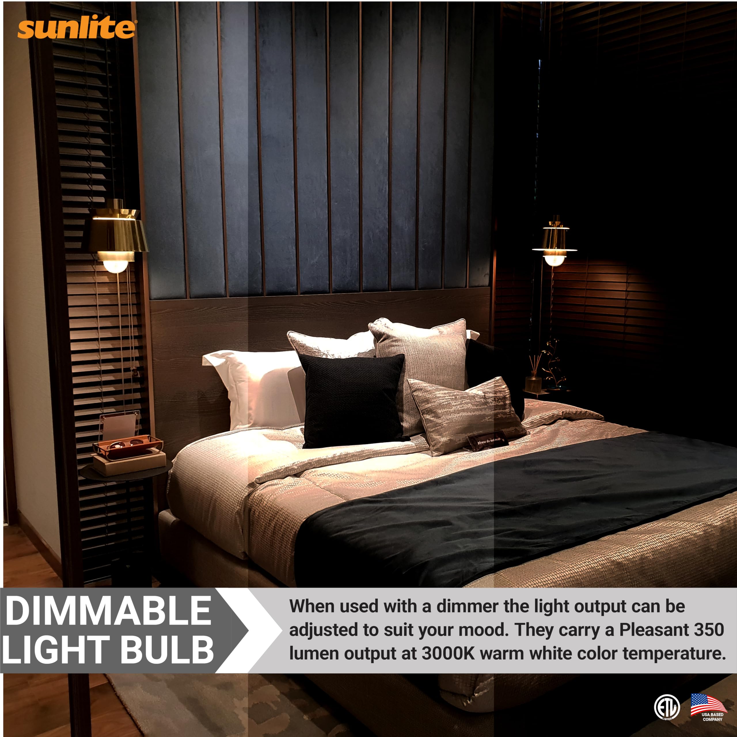 Sunlite G16.5 LED Light Bulb, 5W (40W Equiv.), 350 Lumens, Dimmable, E12 Base, 3000K Warm White,