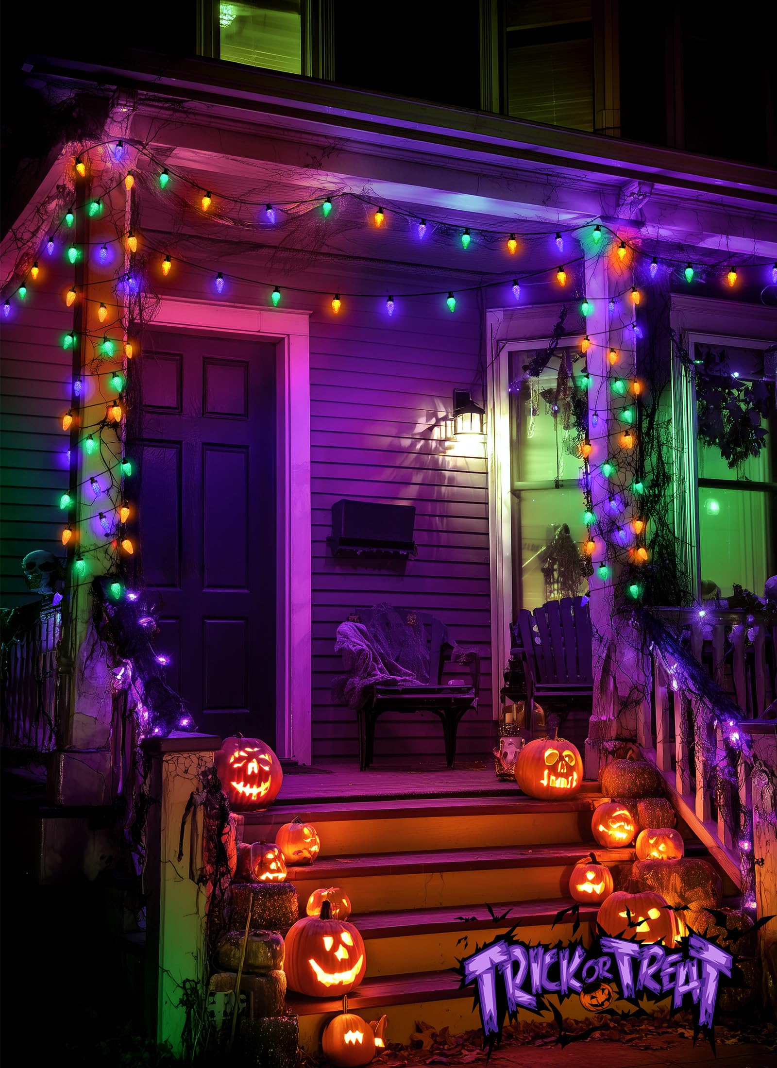 Brightown C9 Led String Lights  114Ft 150 Led Orange Purple And Green Christmas Lights With Timer & 8 Modes  Plug-In Waterproof Outdoor Lighting For Halloween House Patio Yard Porch Roof