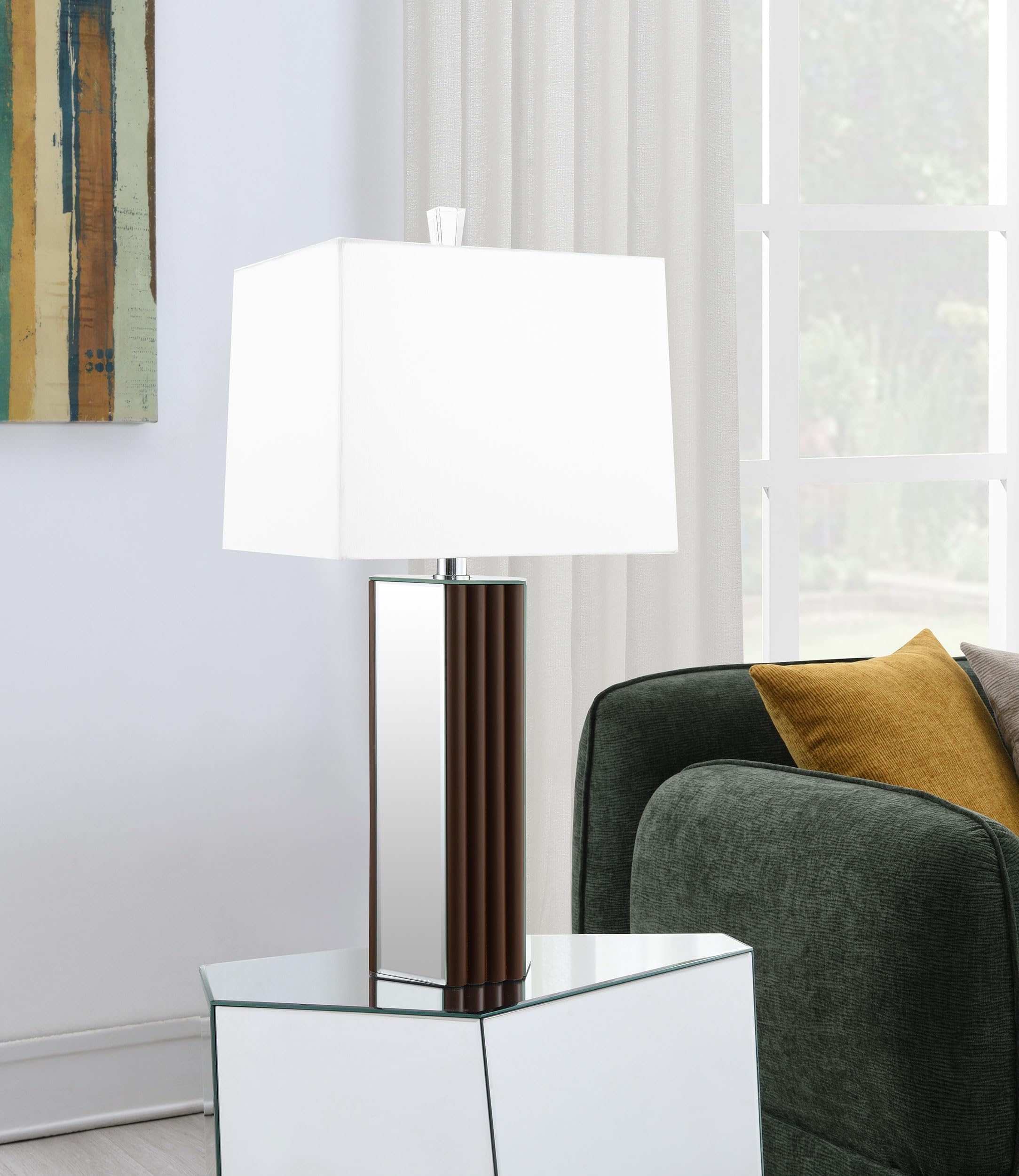 Coaster Home Furnishings Elena 30-Inch Square Tapered Mirrored Table Lamp Brown